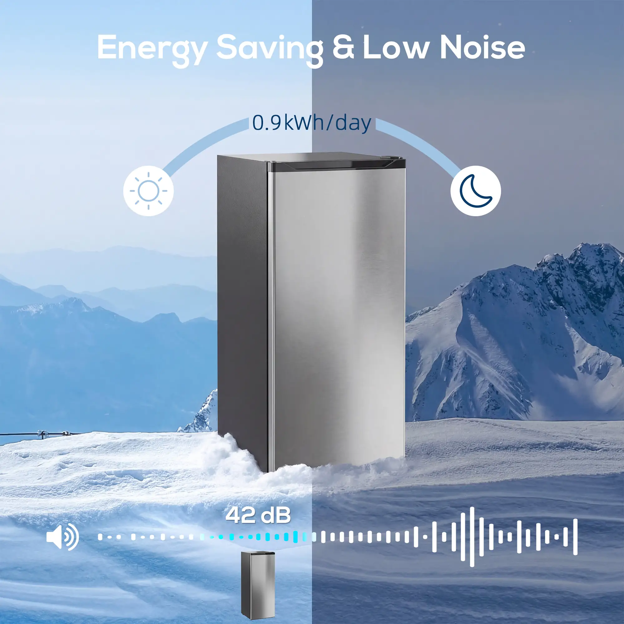 7.0 Cu.Ft Upright Freezer, 6 Adjustable Shelves, Reversible Door, Silver - Image 6