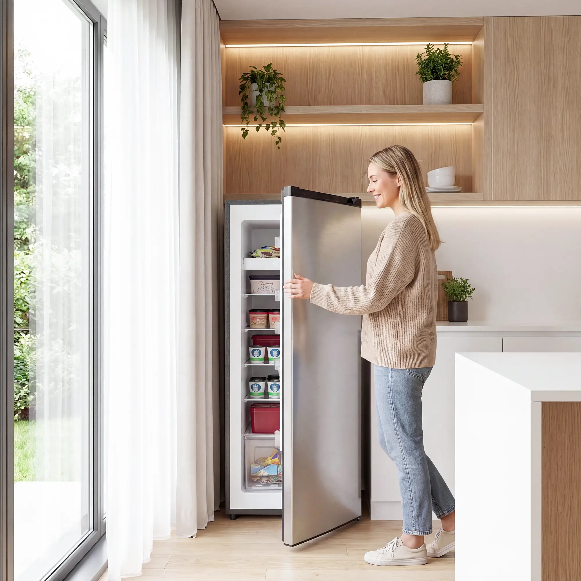 7.0 Cu.Ft Upright Freezer, 6 Adjustable Shelves, Reversible Door, Silver - Image 8