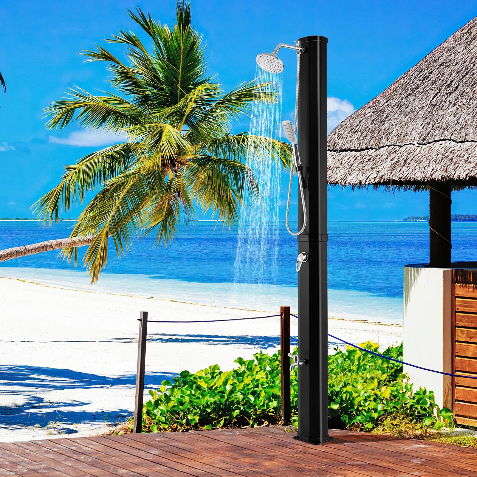 7.2 Feet 9.3 Gallon Solar Heated Shower, Hand Foot Tap, Black - Image 7