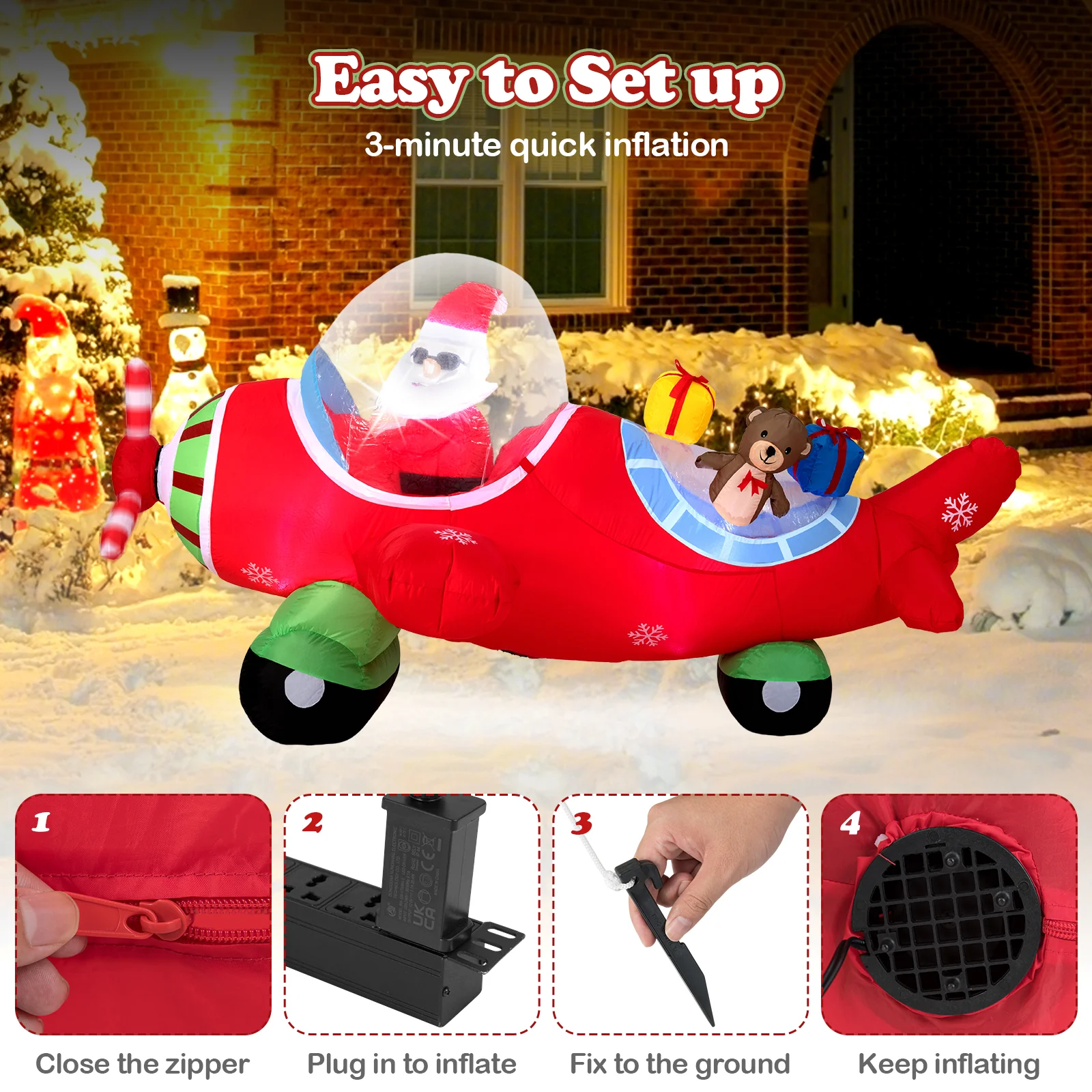 7.2 Feet Christmas Inflatable Airplane With Gift Boxes, LED Lights - Image 10