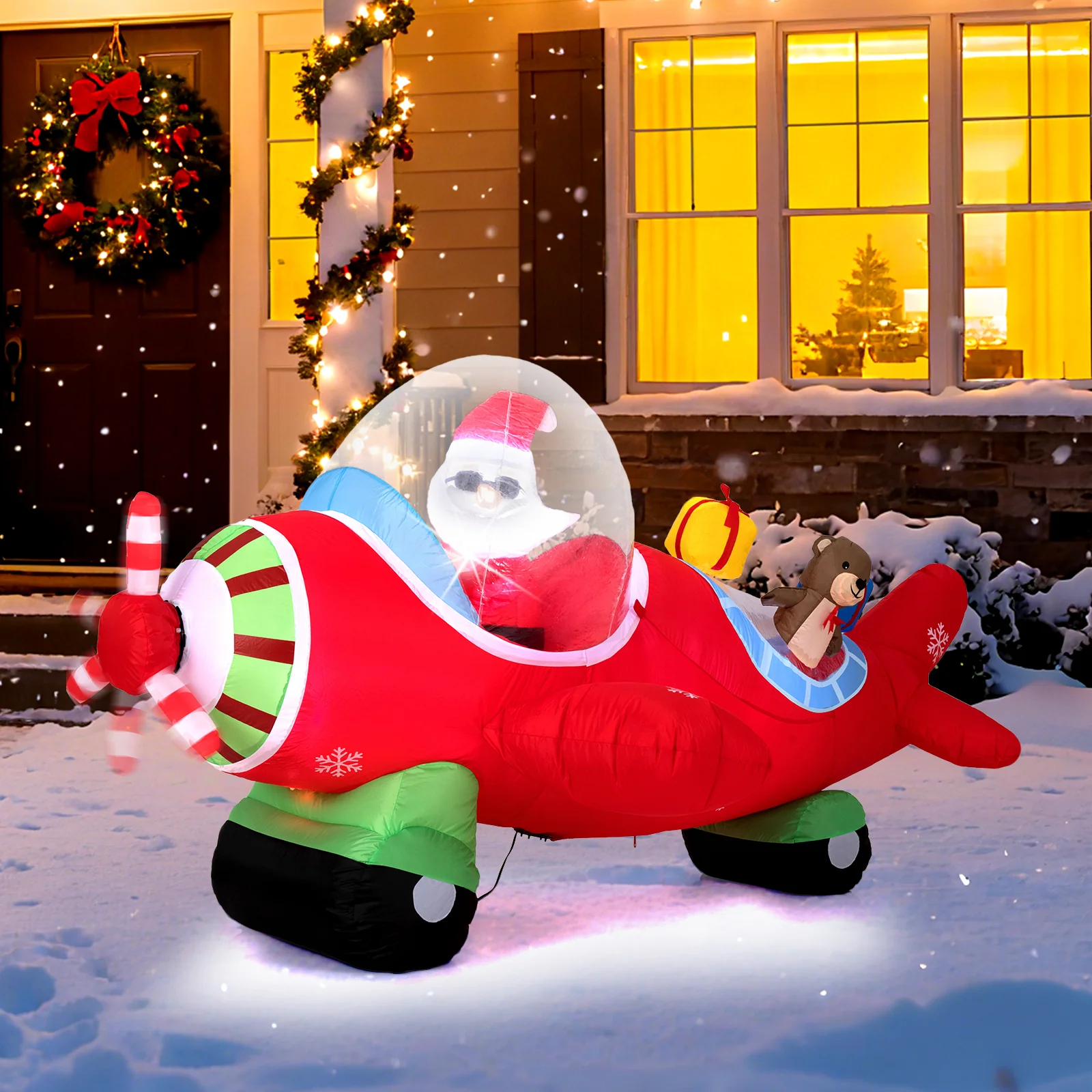 7.2 Feet Christmas Inflatable Airplane With Gift Boxes, LED Lights - Image 2