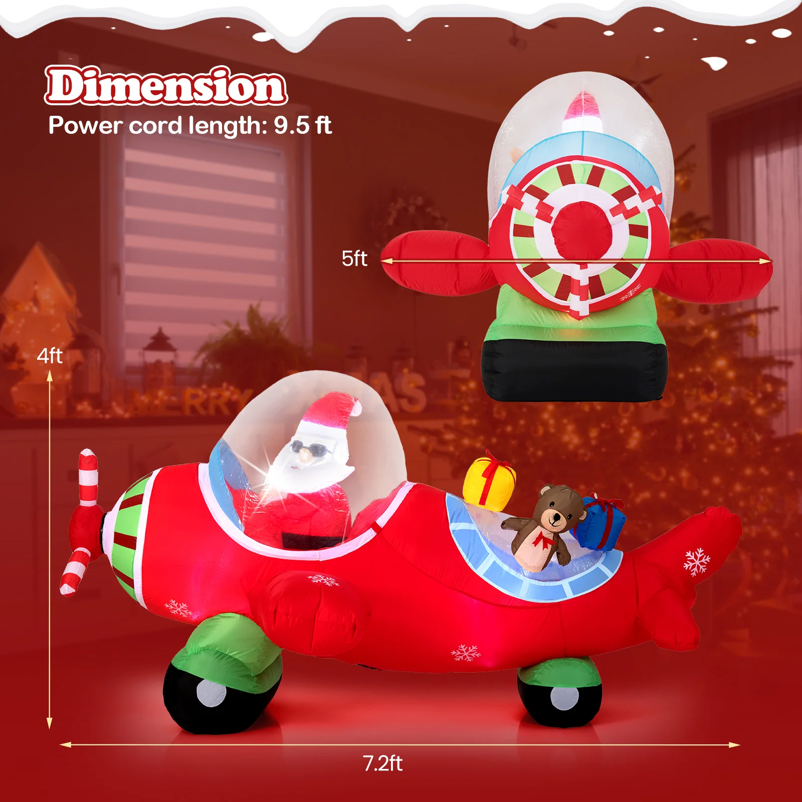 7.2 Feet Christmas Inflatable Airplane With Gift Boxes, LED Lights - Image 5