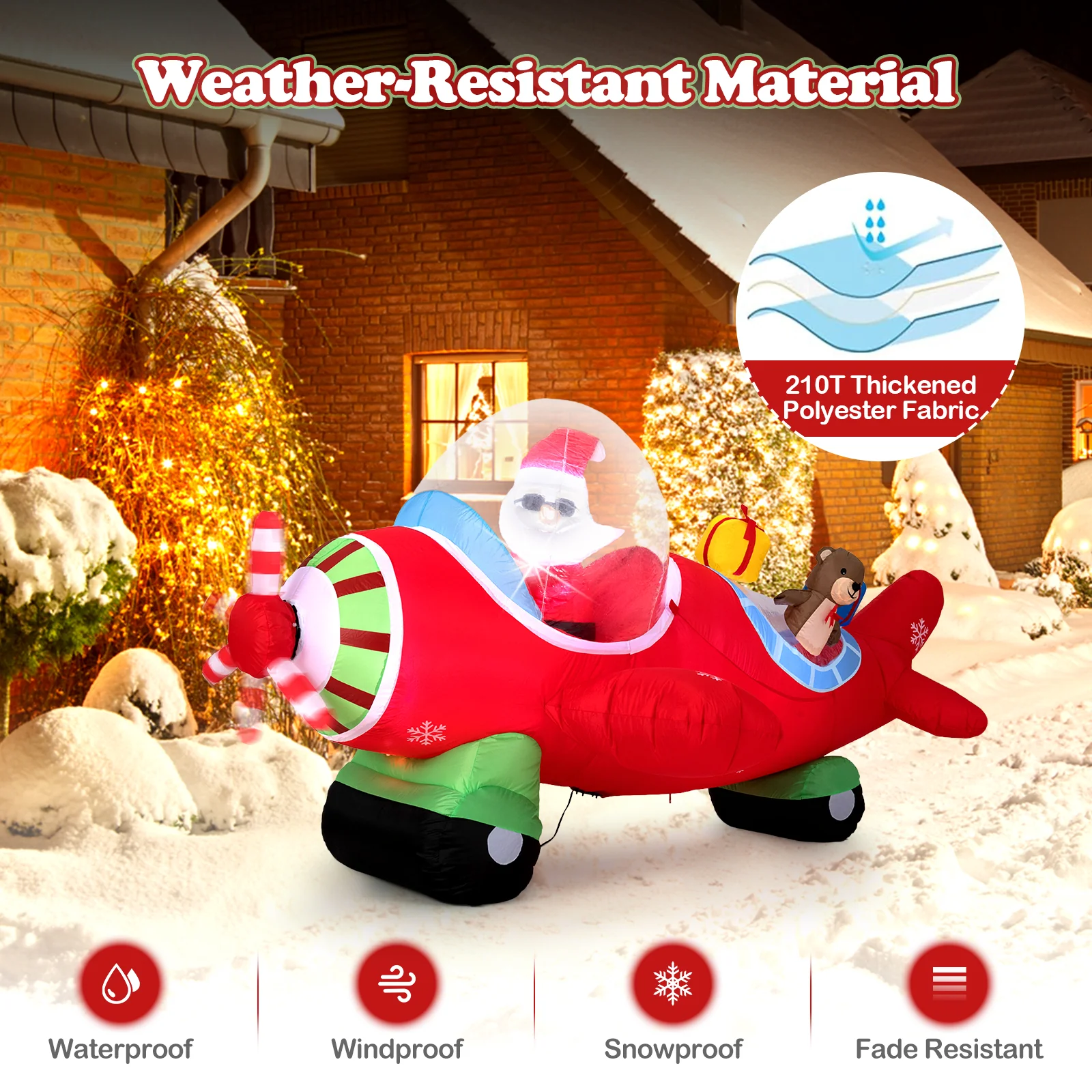 7.2 Feet Christmas Inflatable Airplane With Gift Boxes, LED Lights - Image 9