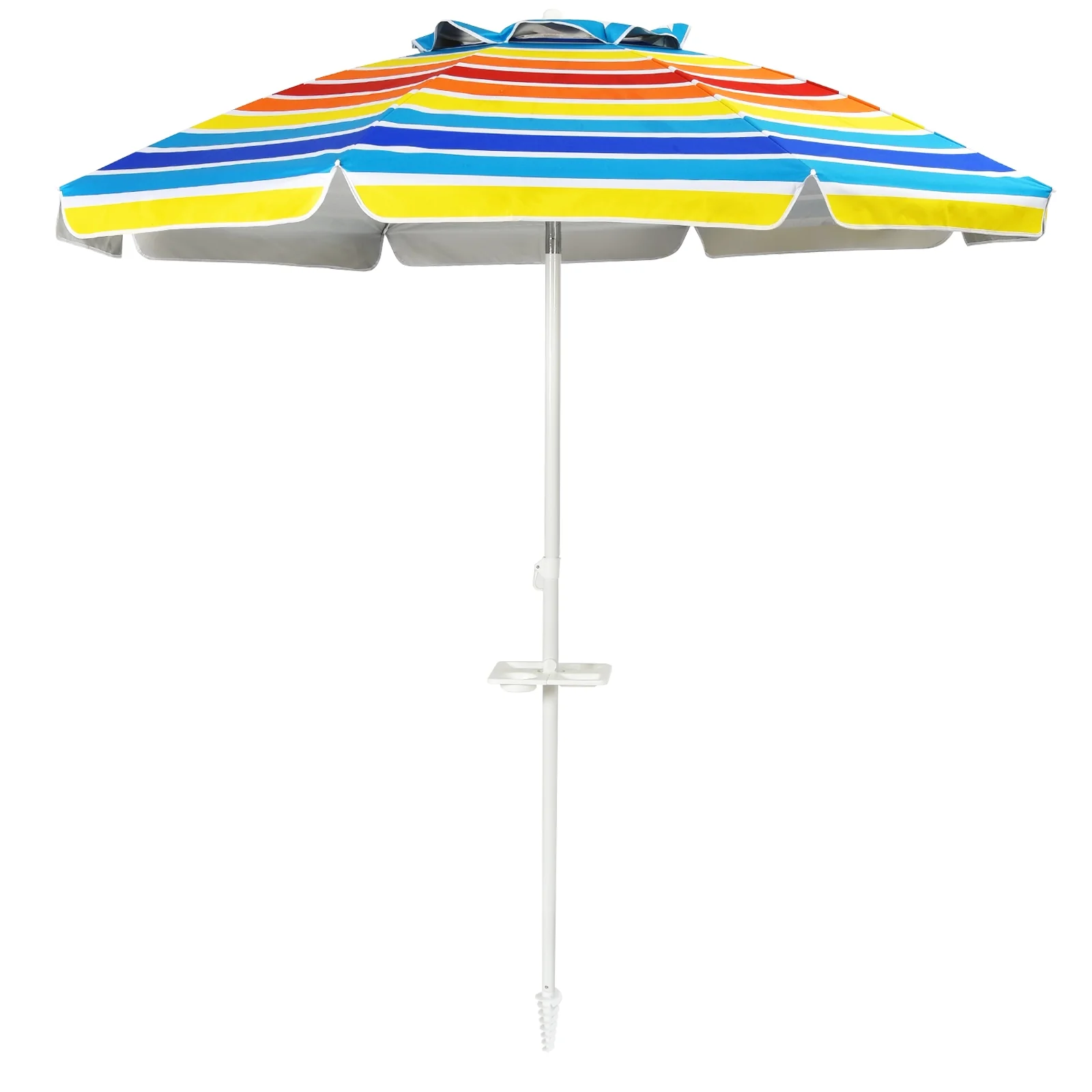 7.2 Feet Portable Beach Umbrella, Sand Anchor, Tilt Mechanism, Multicolor