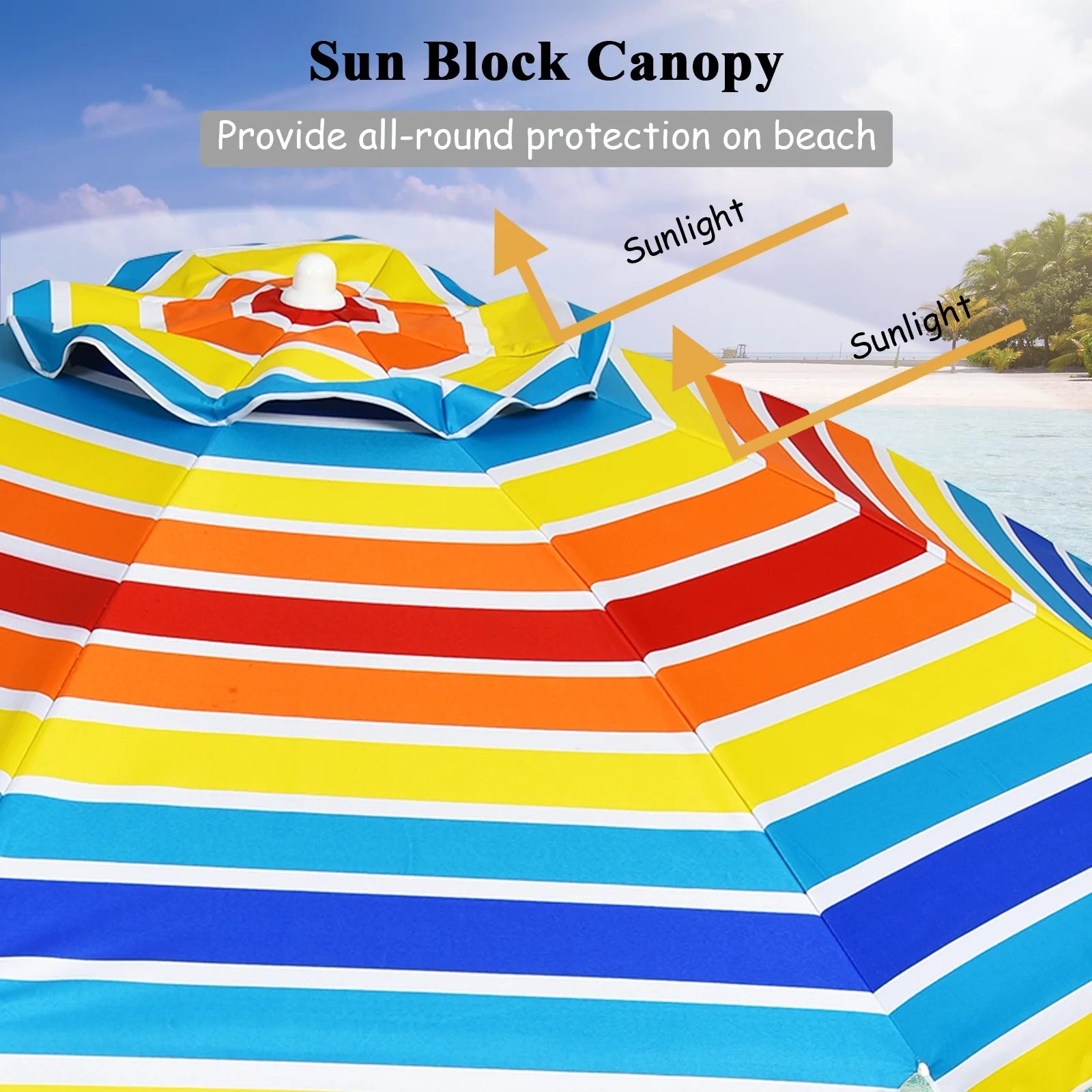 7.2 Feet Portable Beach Umbrella, Sand Anchor, Tilt Mechanism, Multicolor - Image 6