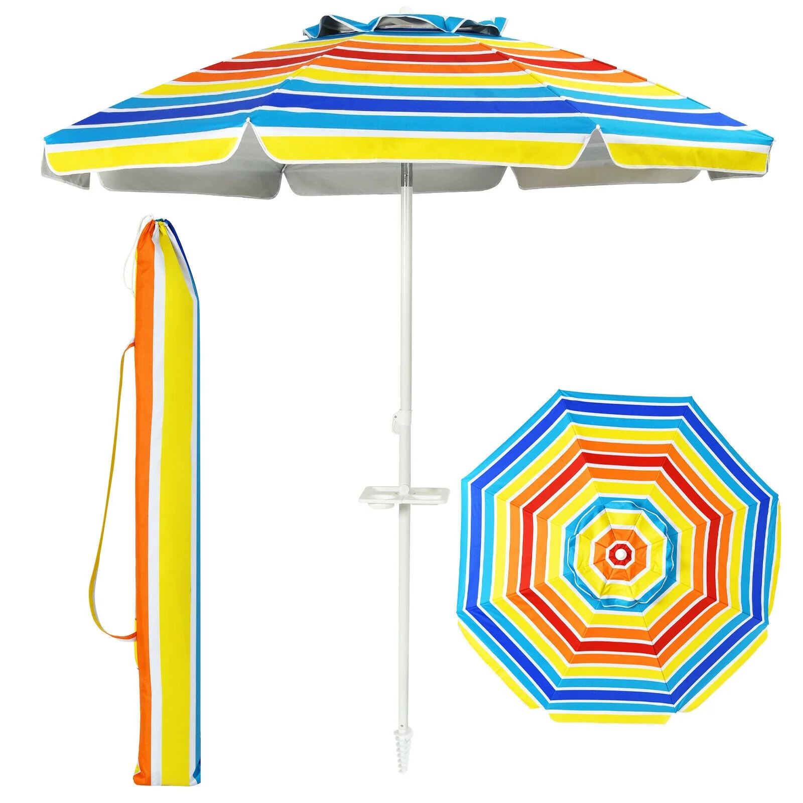 7.2 Feet Portable Beach Umbrella, Sand Anchor, Tilt Mechanism, Multicolor - Image 8