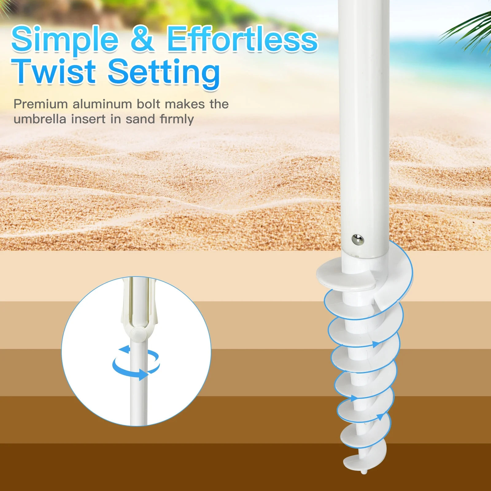 7.2 Feet Portable Beach Umbrella With Sand Anchor, Tilt, Blue - Image 10