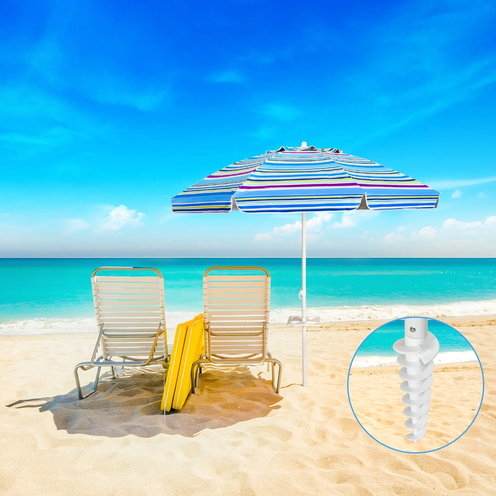 7.2 Feet Portable Beach Umbrella With Sand Anchor, Tilt, Blue - Image 2