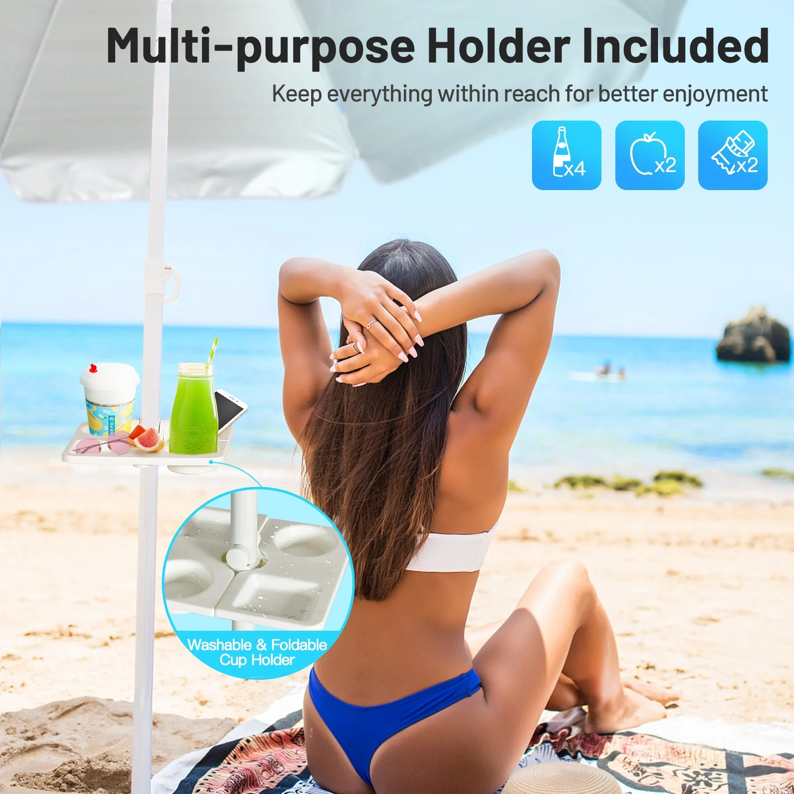 7.2 Feet Portable Beach Umbrella With Sand Anchor, Tilt, Blue - Image 3