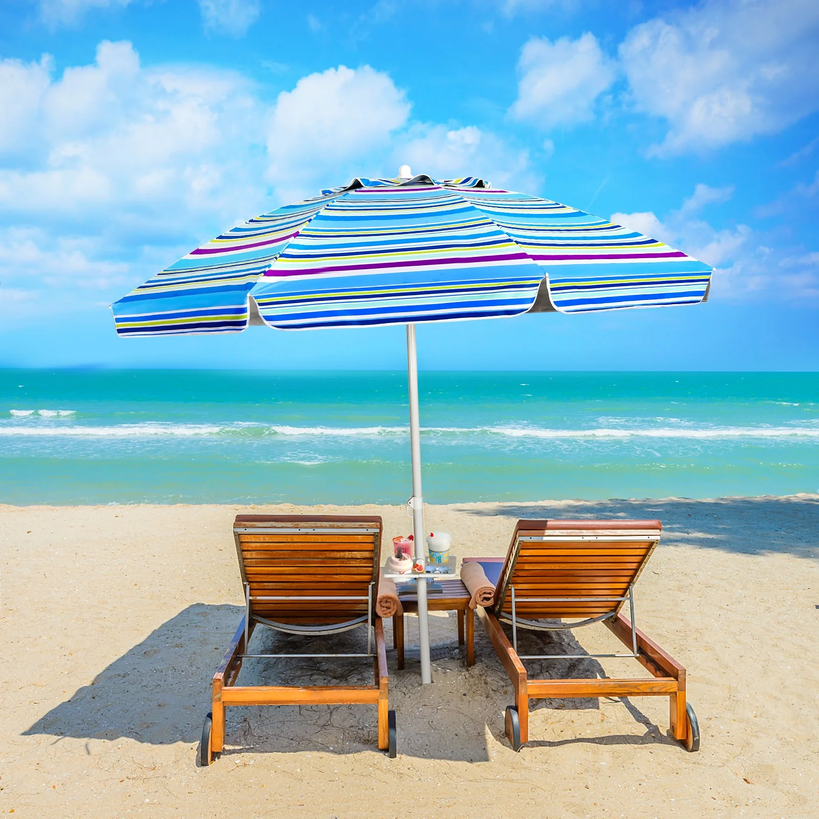 7.2 Feet Portable Beach Umbrella With Sand Anchor, Tilt, Blue - Image 8