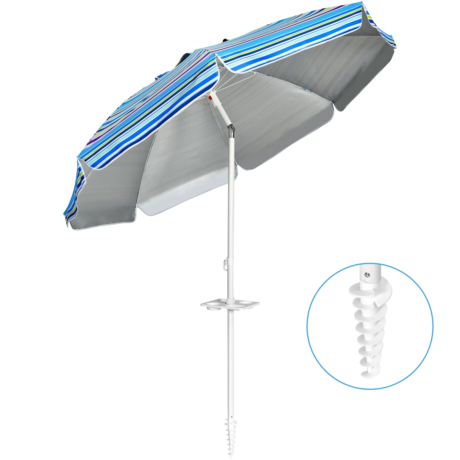 7.2 Feet Portable Beach Umbrella With Sand Anchor, Tilt, Blue - Image 9