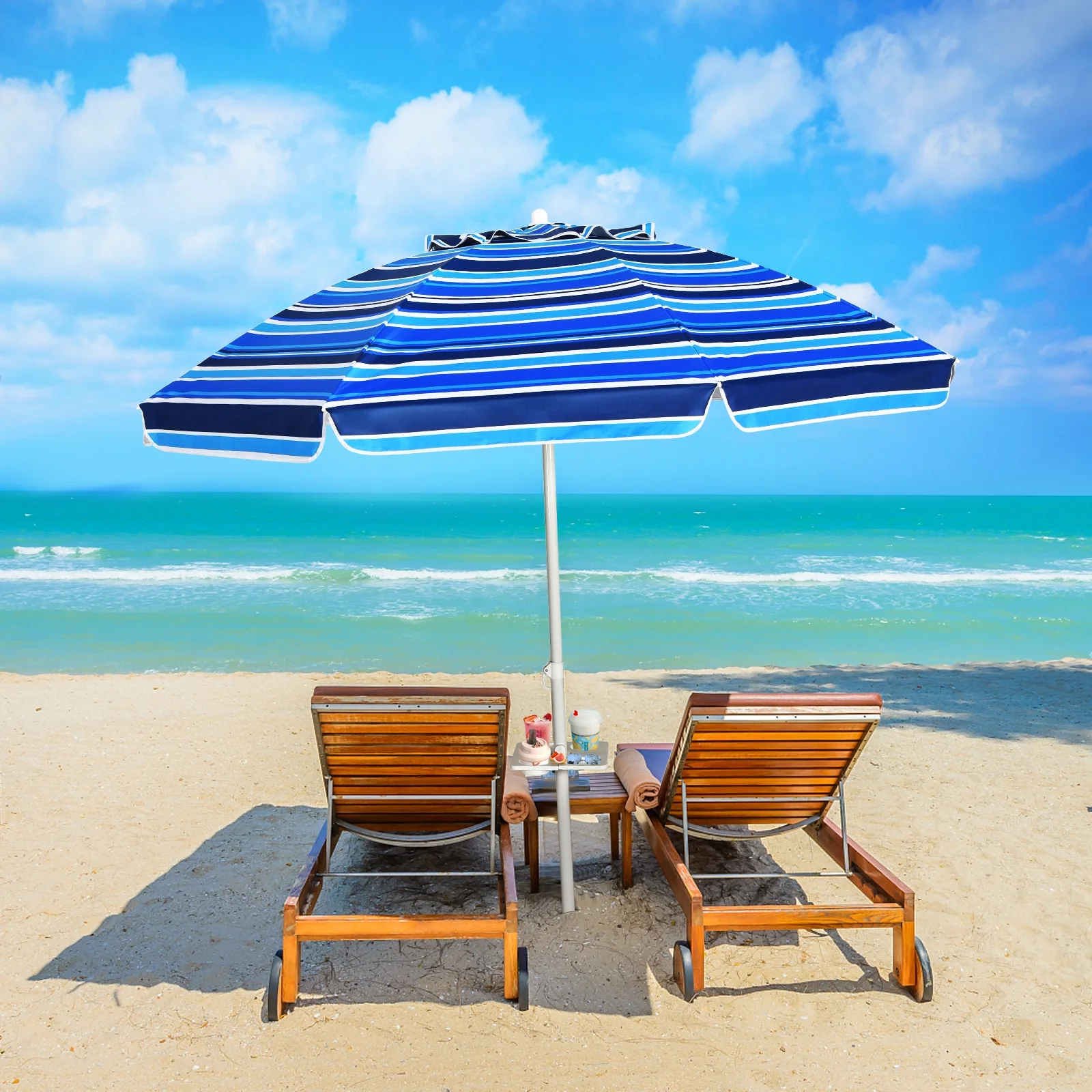 7.2 Feet Portable Beach Umbrella With Sand Anchor, Tilt, Navy - Image 2
