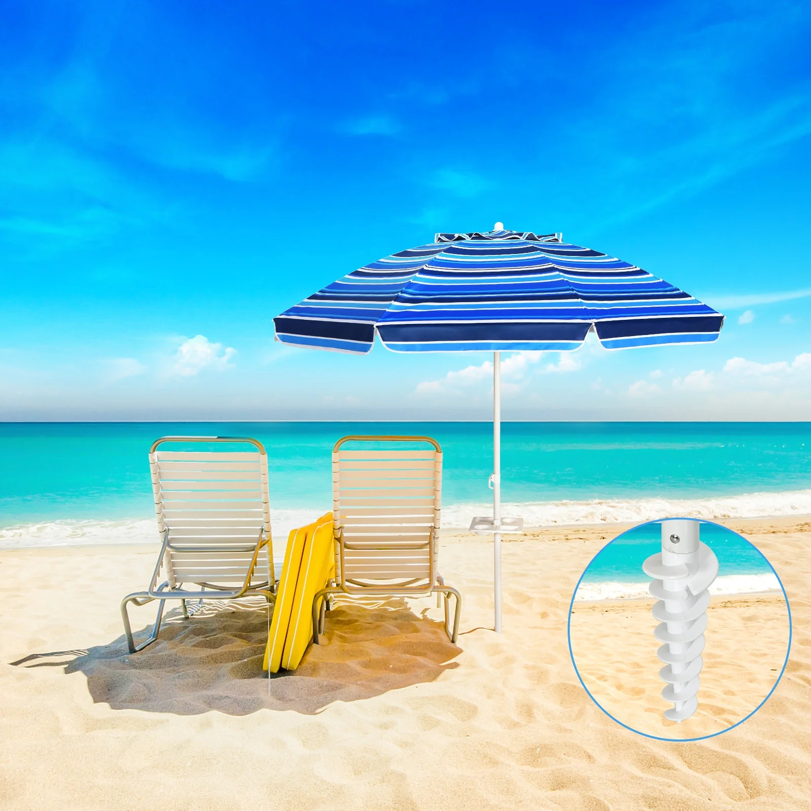 7.2 Feet Portable Beach Umbrella With Sand Anchor, Tilt, Navy - Image 7