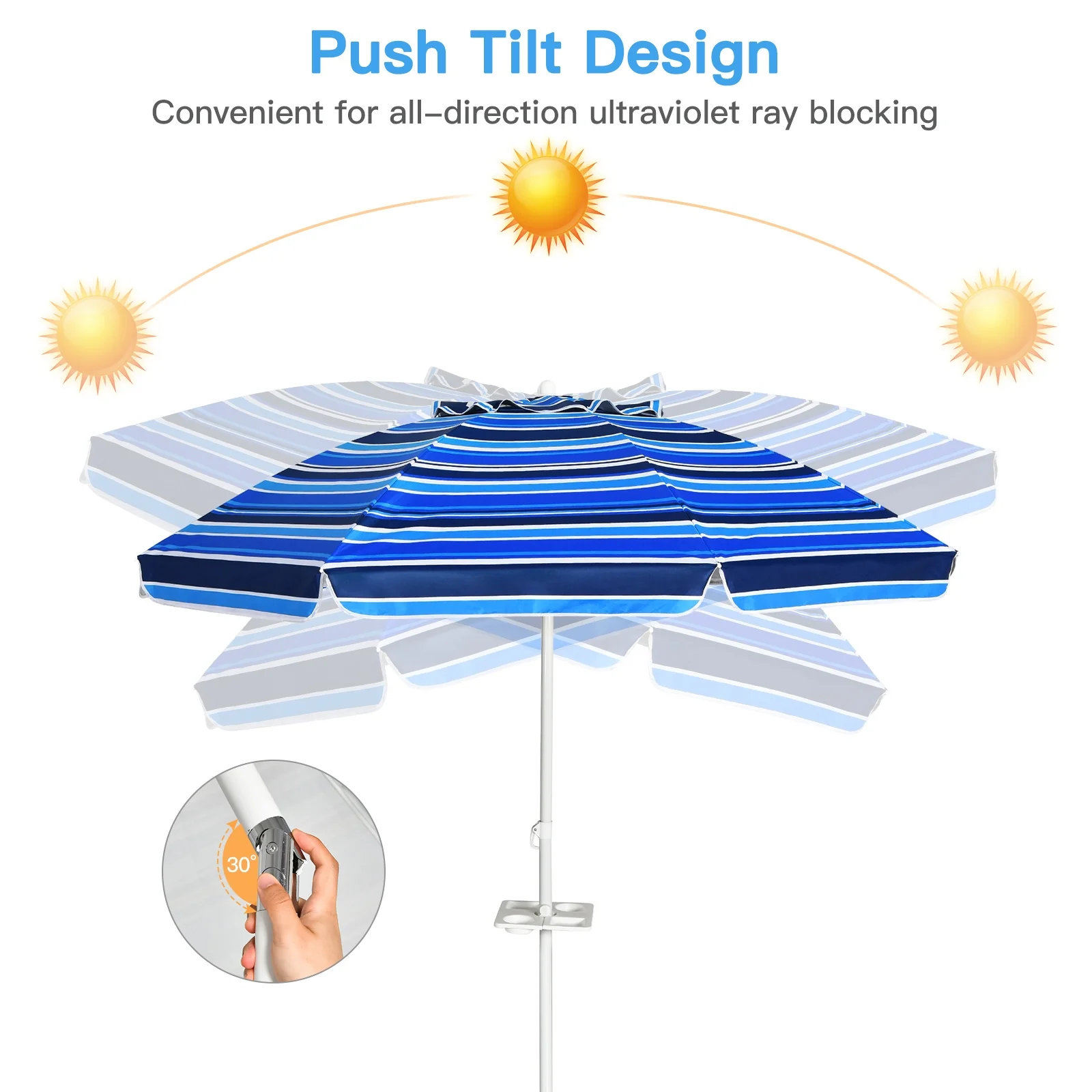 7.2 Feet Portable Beach Umbrella With Sand Anchor, Tilt, Navy - Image 9