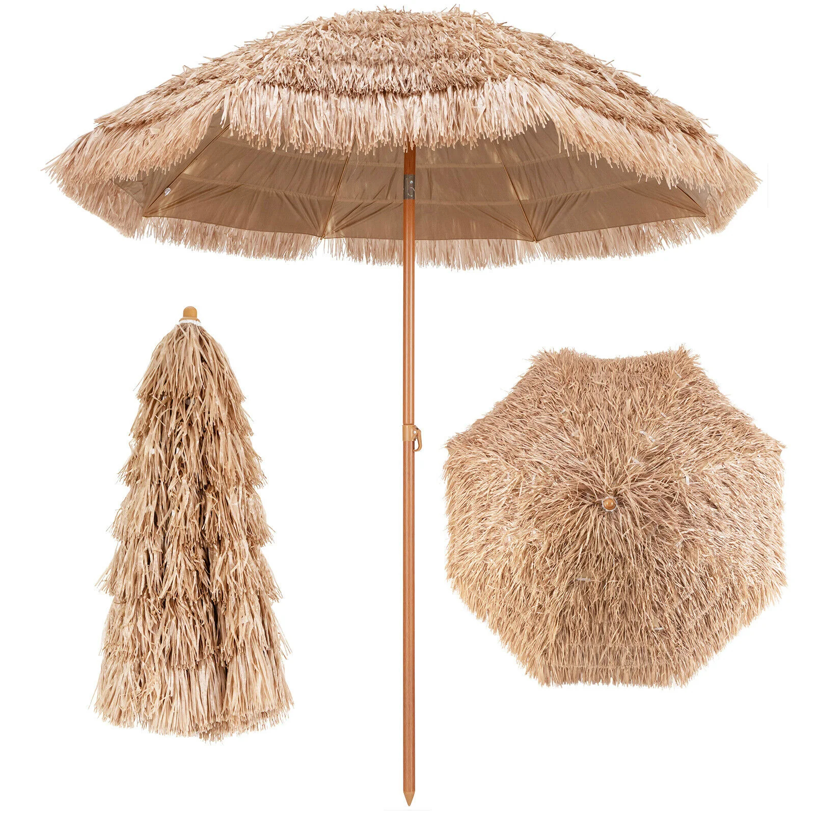 7.2 Feet Thatched Tiki Umbrella, Hawaiian Hula Beach Umbrella - Image 5