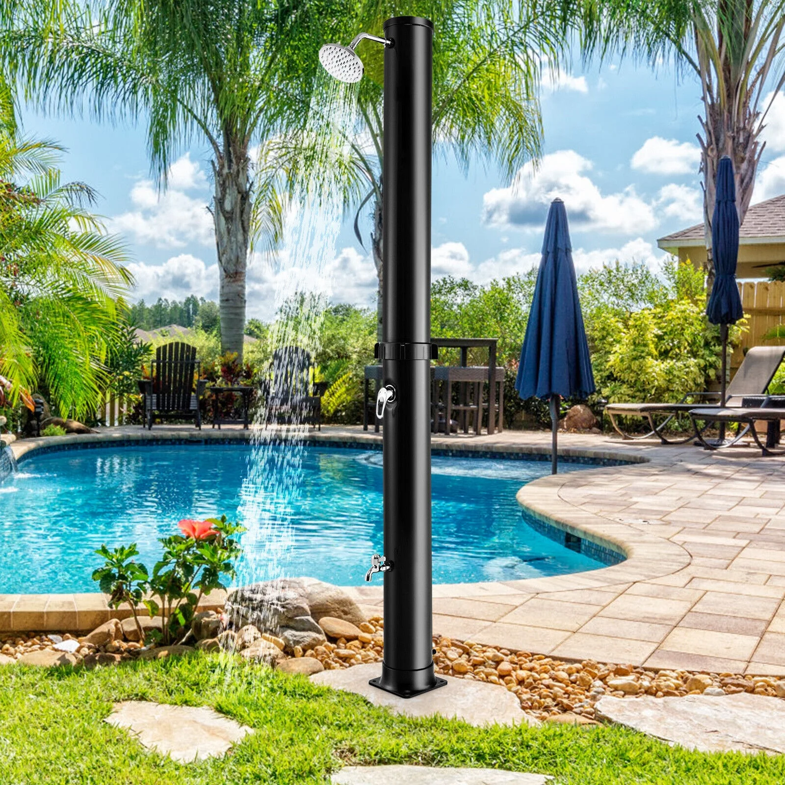 7.2 Ft Solar Outdoor Shower, Free Rotating Head, Black - Image 2