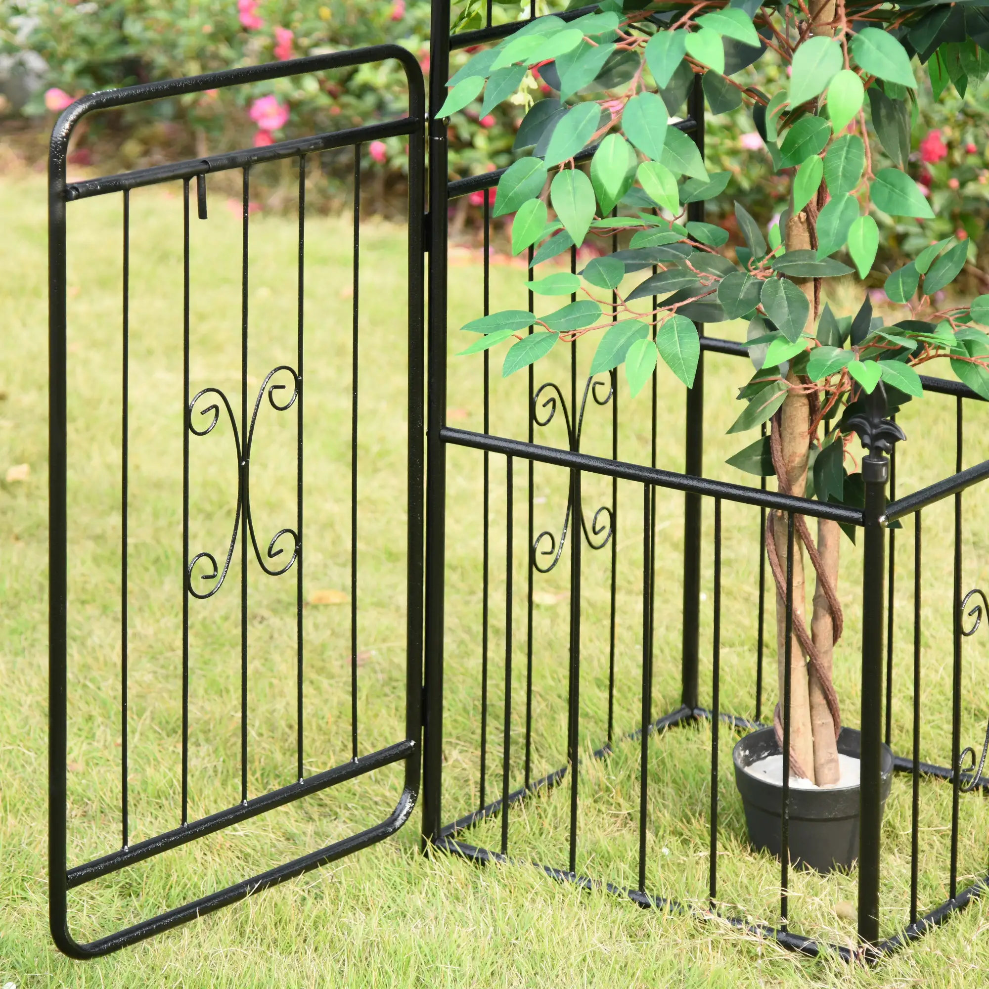 7.2FT Metal Garden Arbor, Double Doors, 2 Side Baskets, Black - Image 10