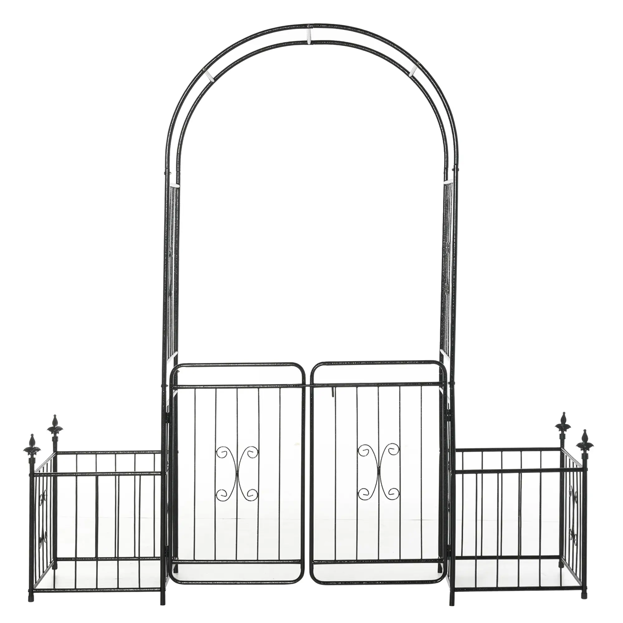 7.2FT Metal Garden Arbor, Double Doors, 2 Side Baskets, Black - Image 13