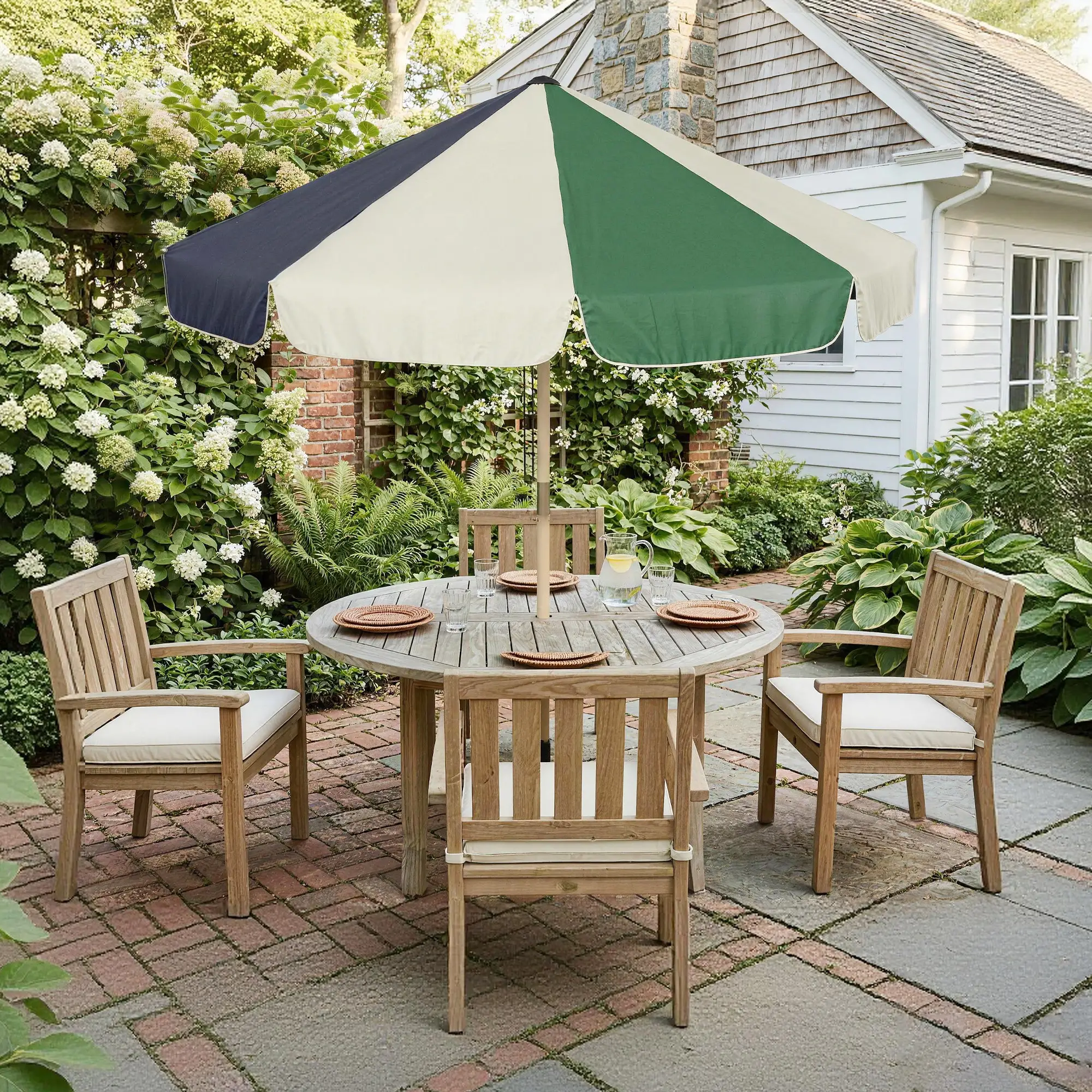 7.4 Ft Patio Umbrella, Wood-Effect Frame, Dark Green - Image 10