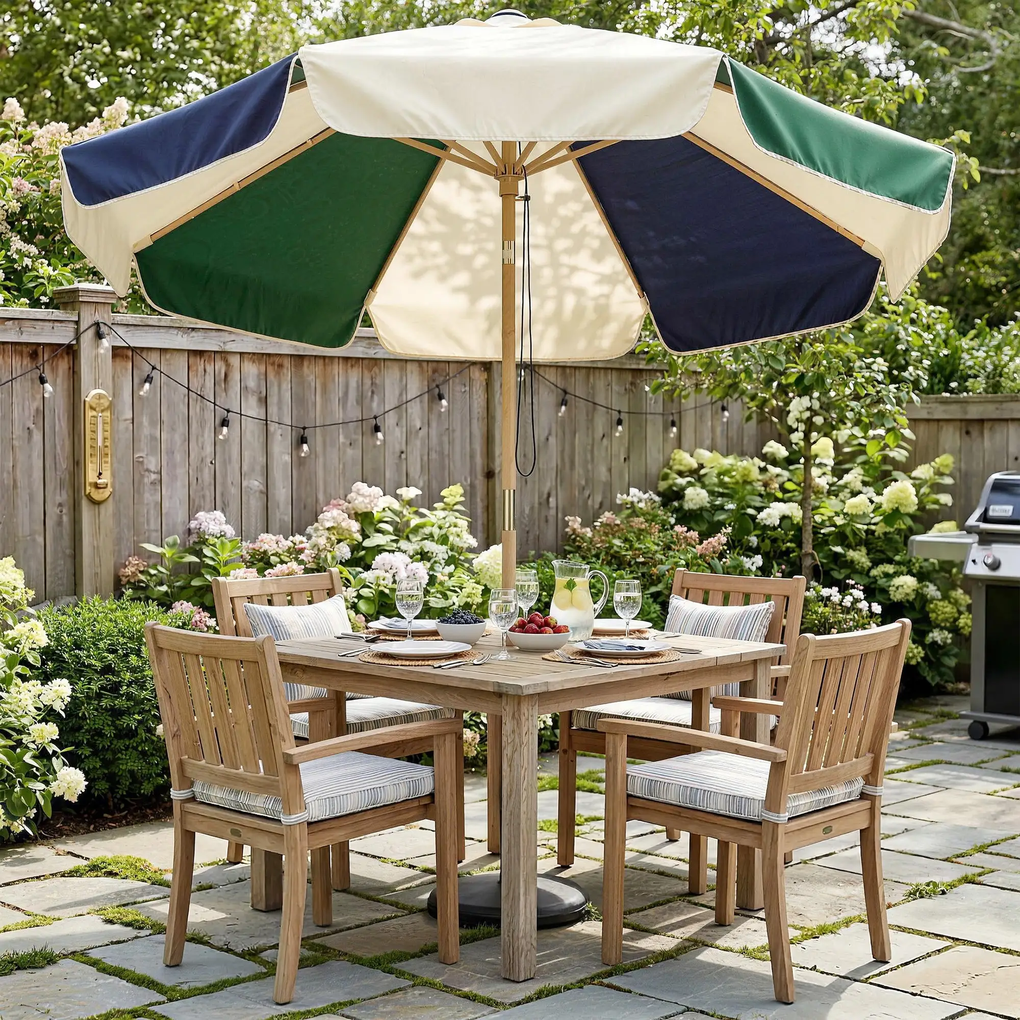 7.4 Ft Patio Umbrella, Wood-Effect Frame, Dark Green - Image 8