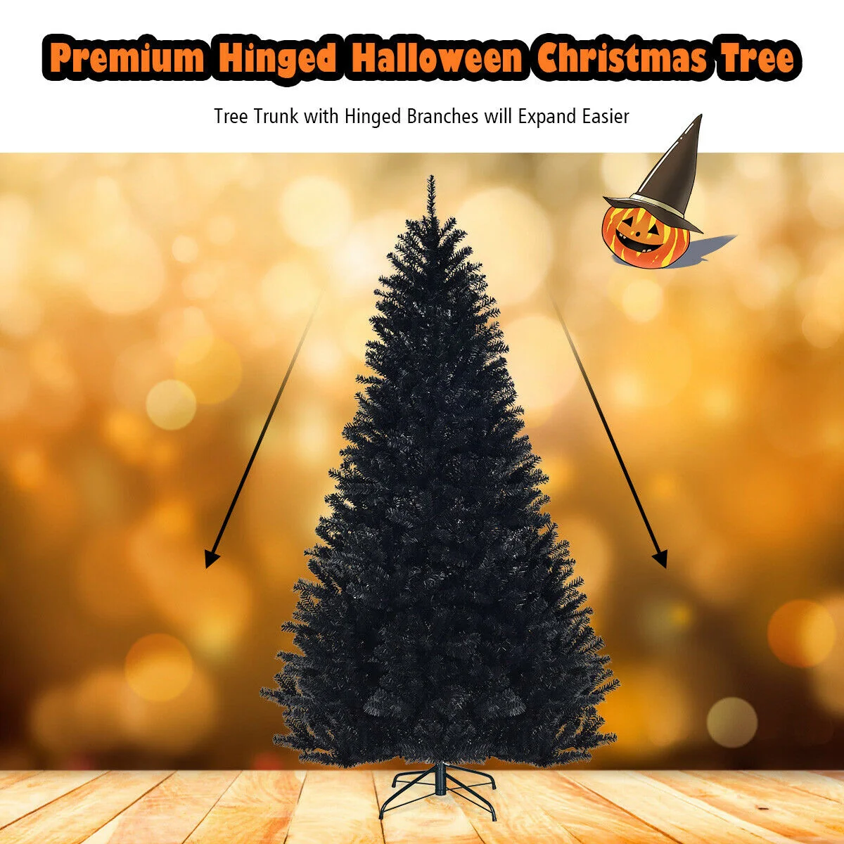 7.5 Feet Hinged Artificial Christmas Tree, Black - Image 10