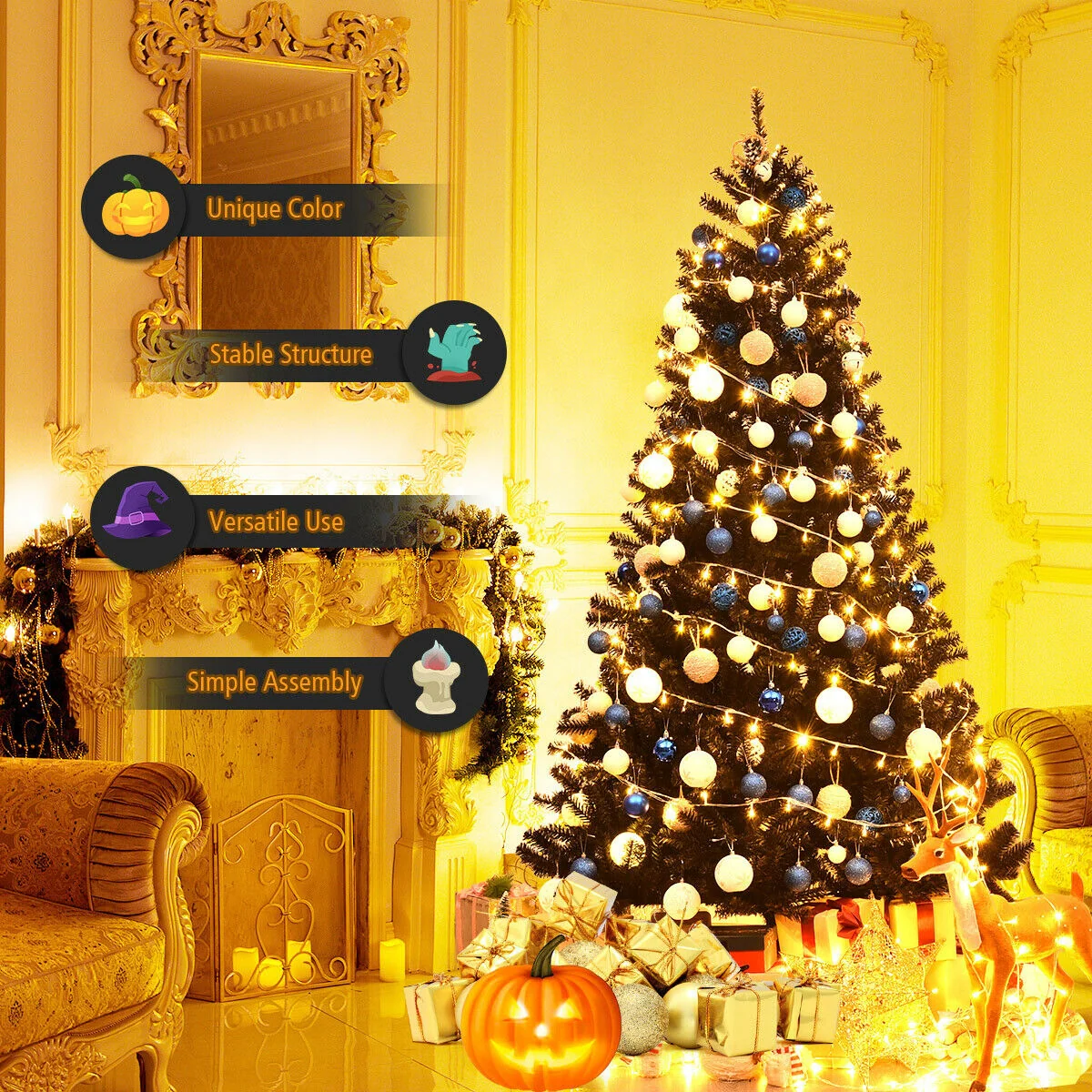 7.5 Feet Hinged Artificial Christmas Tree, Black - Image 7