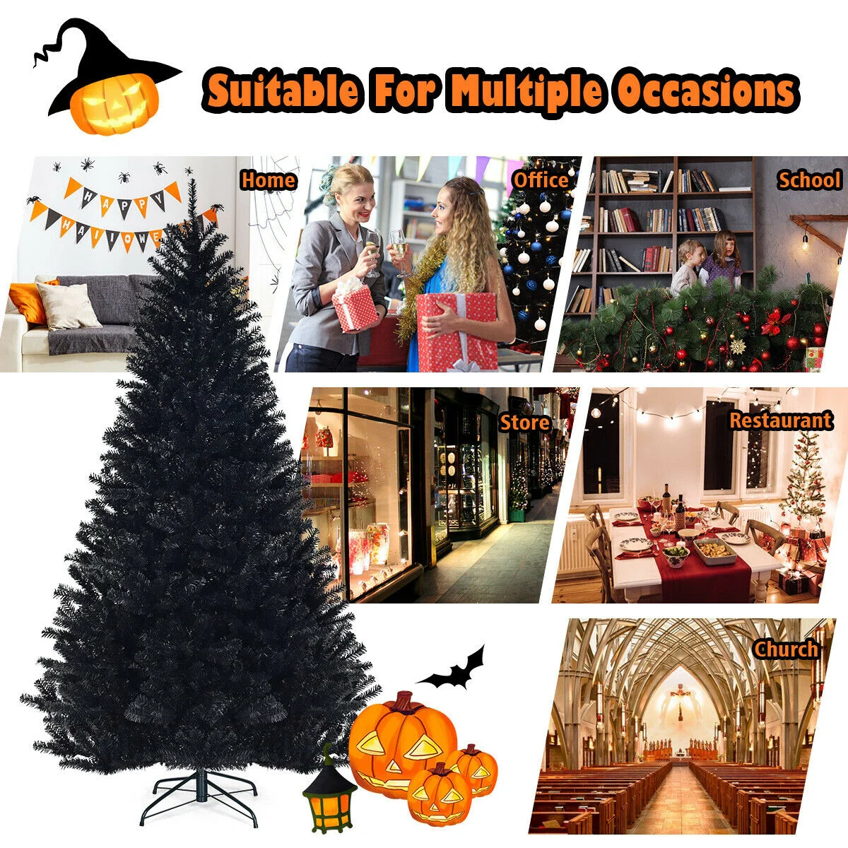 7.5 Feet Hinged Artificial Christmas Tree, Black - Image 8