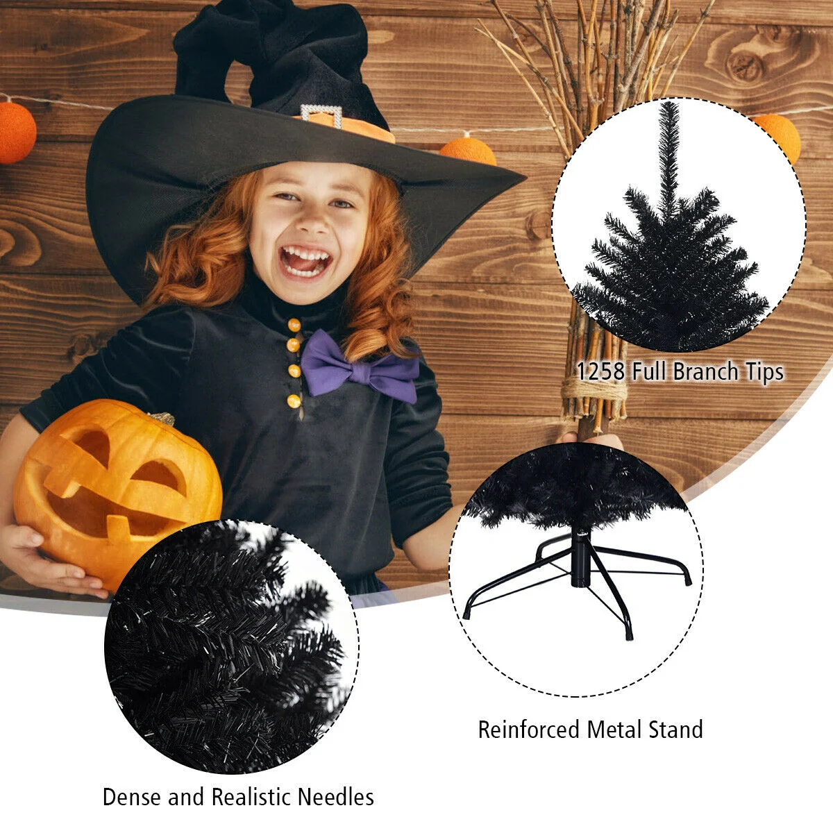 7.5 Feet Hinged Artificial Christmas Tree, Black - Image 9