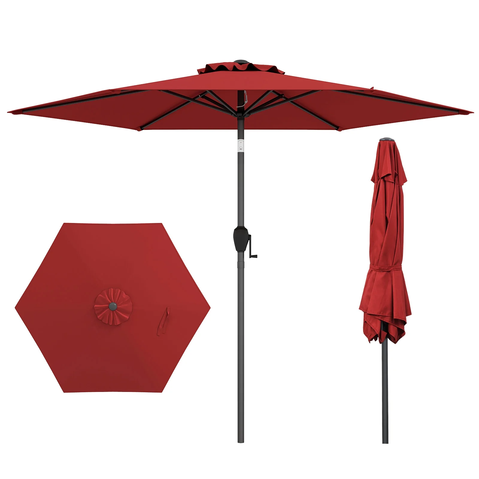 7.5 Feet Outdoor Patio Market Umbrella, Push Button Tilt, Burgundy