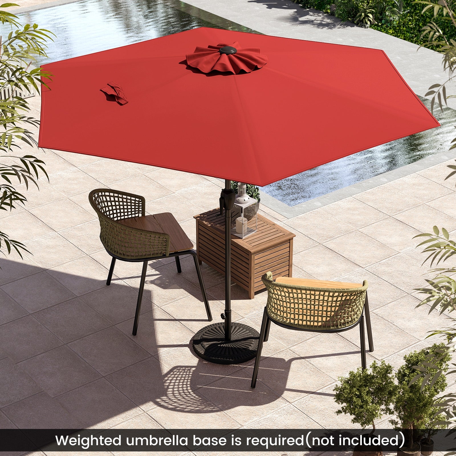 7.5 Feet Outdoor Patio Market Umbrella, Push Button Tilt, Burgundy - Image 2
