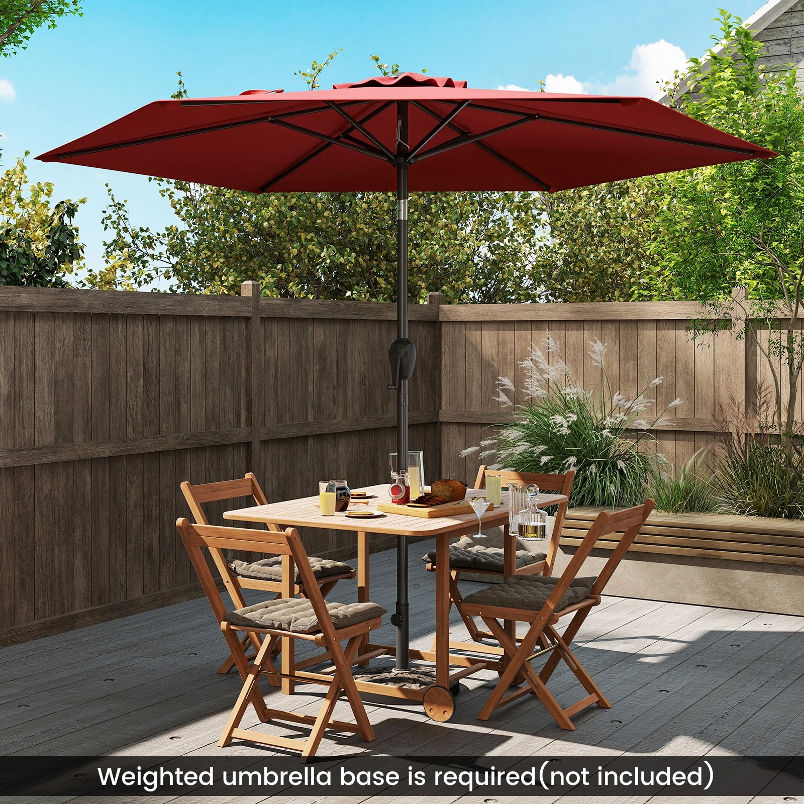 7.5 Feet Outdoor Patio Market Umbrella, Push Button Tilt, Burgundy - Image 3
