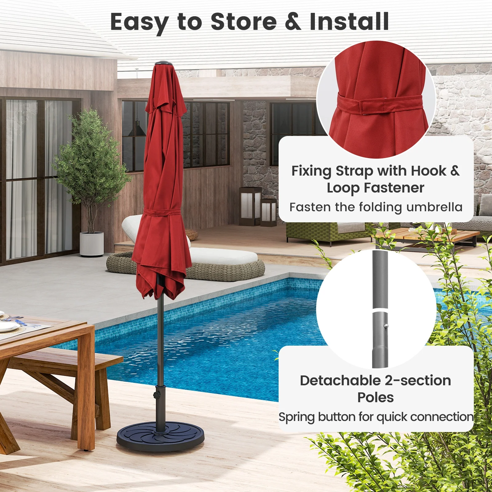 7.5 Feet Outdoor Patio Market Umbrella, Push Button Tilt, Burgundy - Image 7