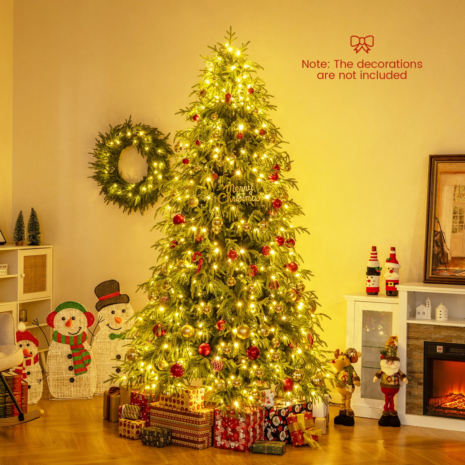7.5 Feet Pre-Lit Artificial Christmas Tree, Hinged Faux Xmas Tree - Image 3
