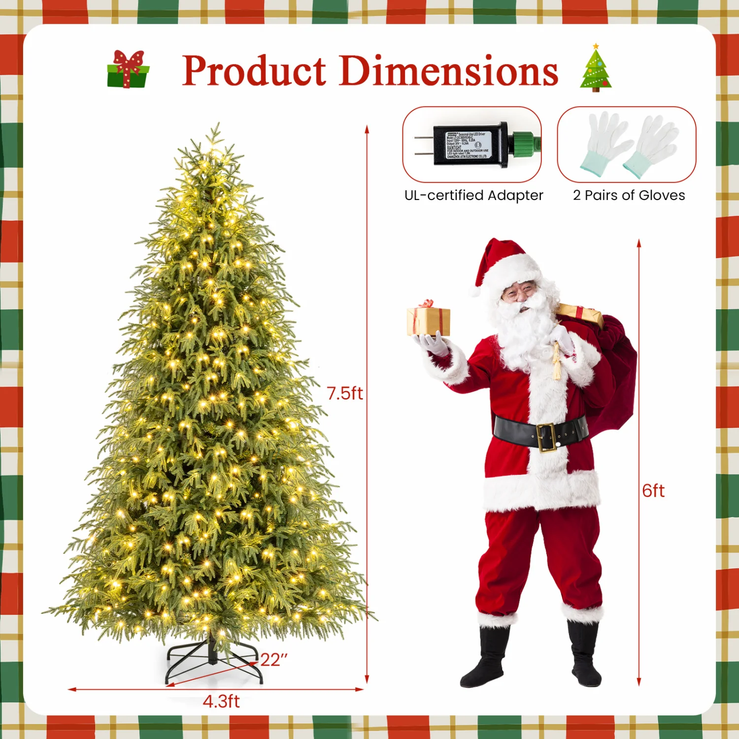 7.5 Feet Pre-Lit Artificial Christmas Tree, Hinged Faux Xmas Tree - Image 5