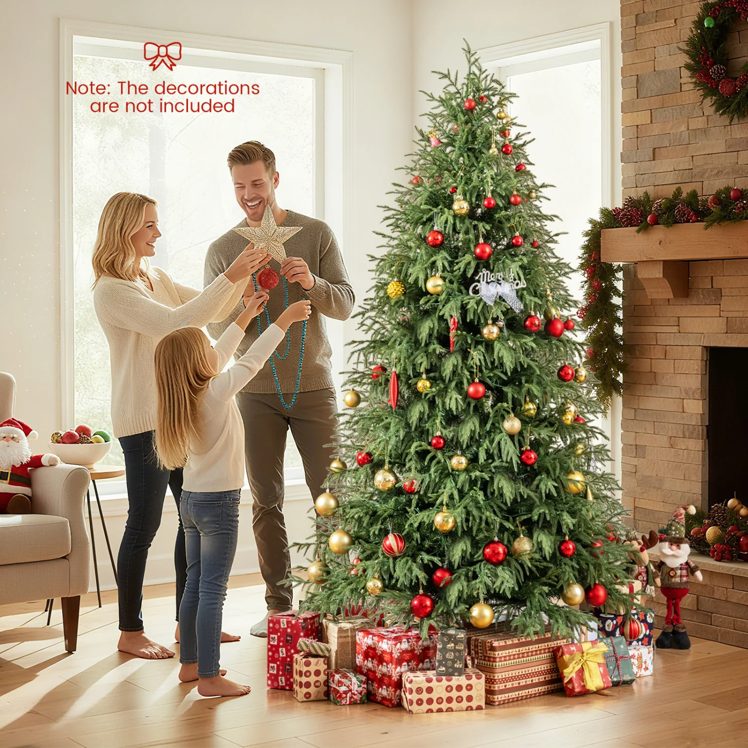 7.5 Feet Pre-Lit Artificial Christmas Tree, Hinged Faux Xmas Tree - Image 6