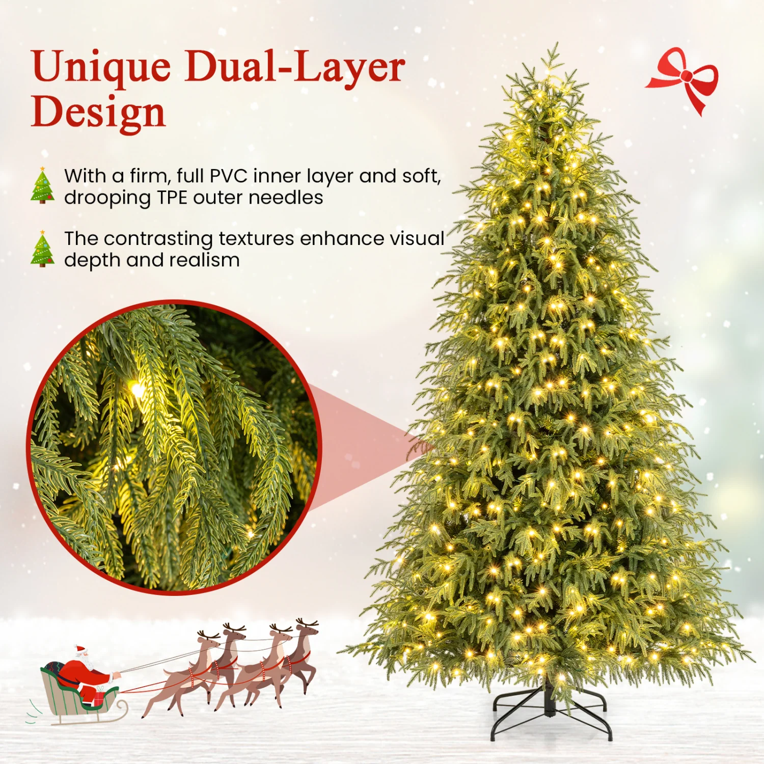 7.5 Feet Pre-Lit Artificial Christmas Tree, Hinged Faux Xmas Tree - Image 8