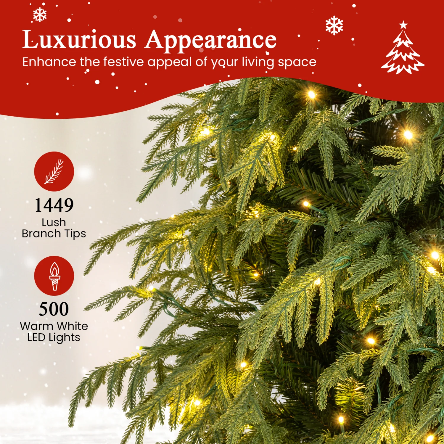 7.5 Feet Pre-Lit Artificial Christmas Tree, Hinged Faux Xmas Tree - Image 9