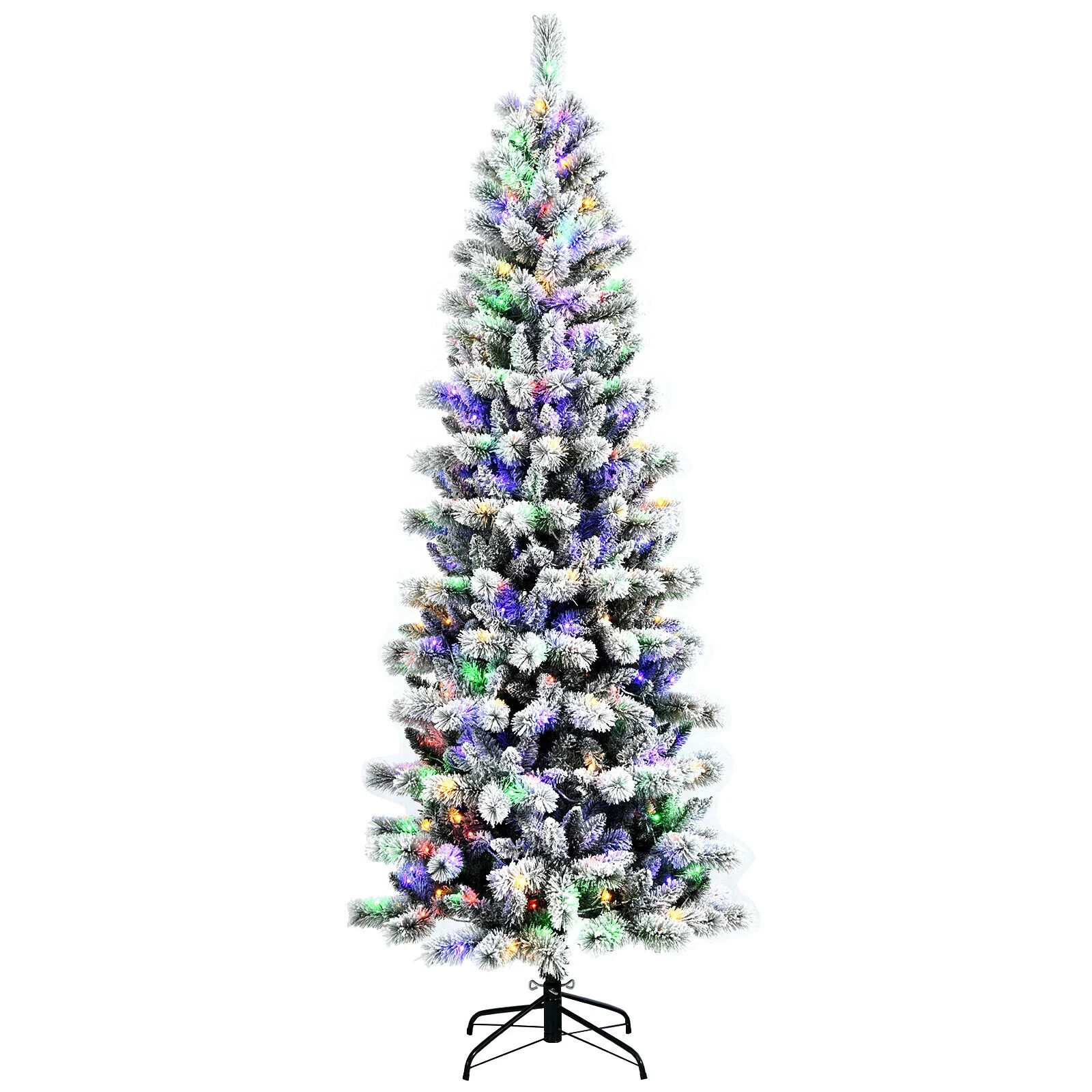 7.5 Feet Pre-Lit Snow Flocked Christmas Tree, 9 Modes Lights, White - Image 4