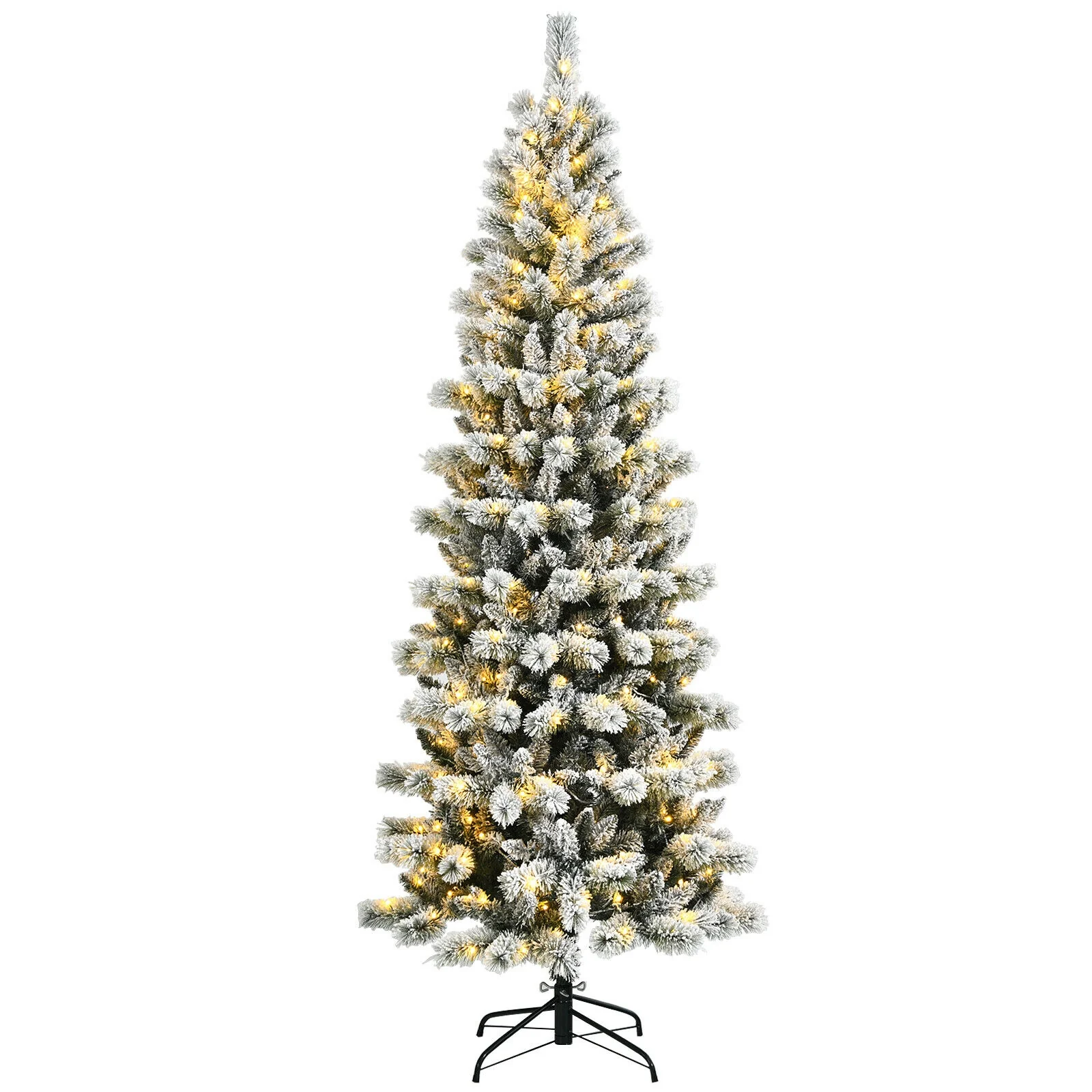 7.5 Feet Pre-Lit Snow Flocked Christmas Tree, 9 Modes Lights, White - Image 5
