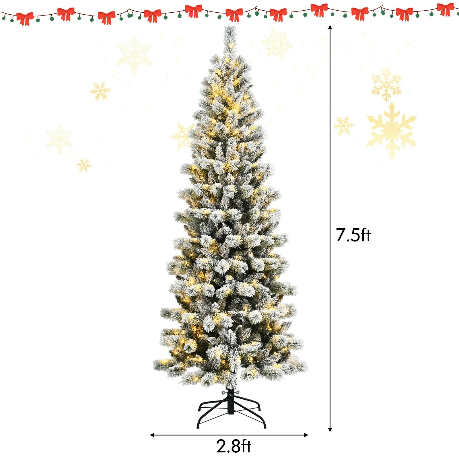 7.5 Feet Pre-Lit Snow Flocked Christmas Tree, 9 Modes Lights, White - Image 6