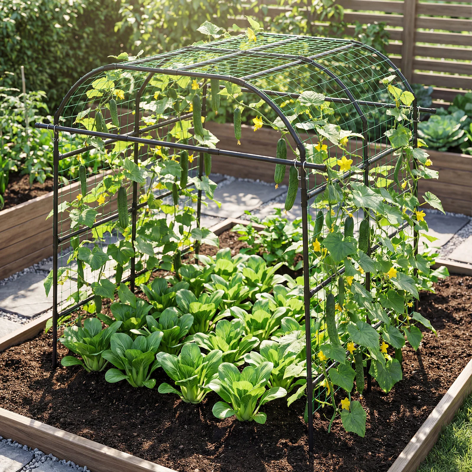 7.5 FT Metal Garden Arch Trellis For Climbing Plants, Black - Image 2