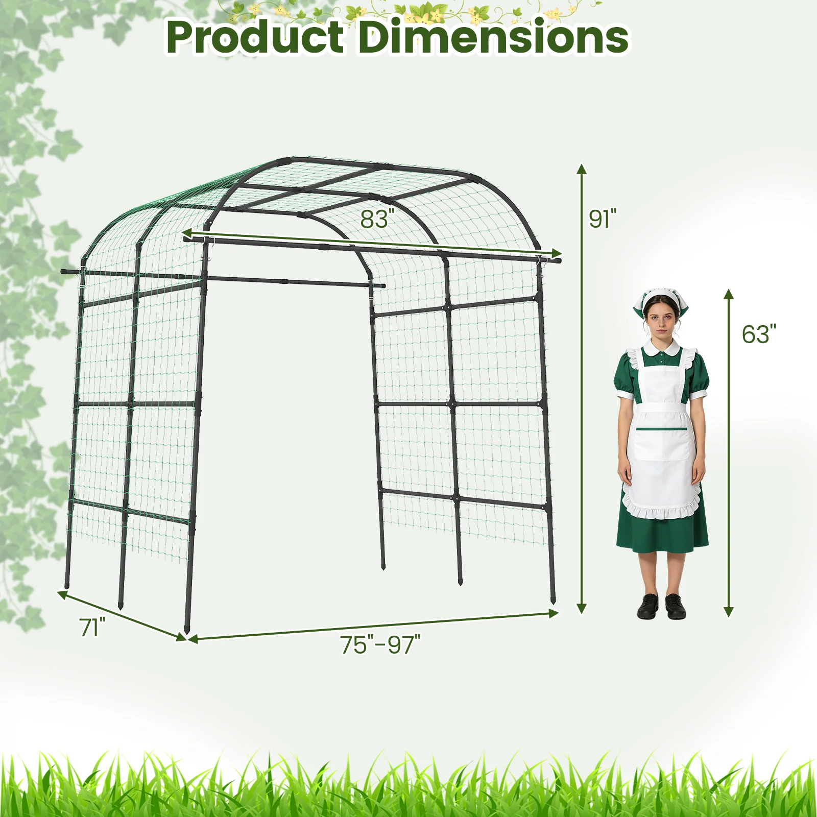 7.5 FT Metal Garden Arch Trellis For Climbing Plants, Black - Image 5