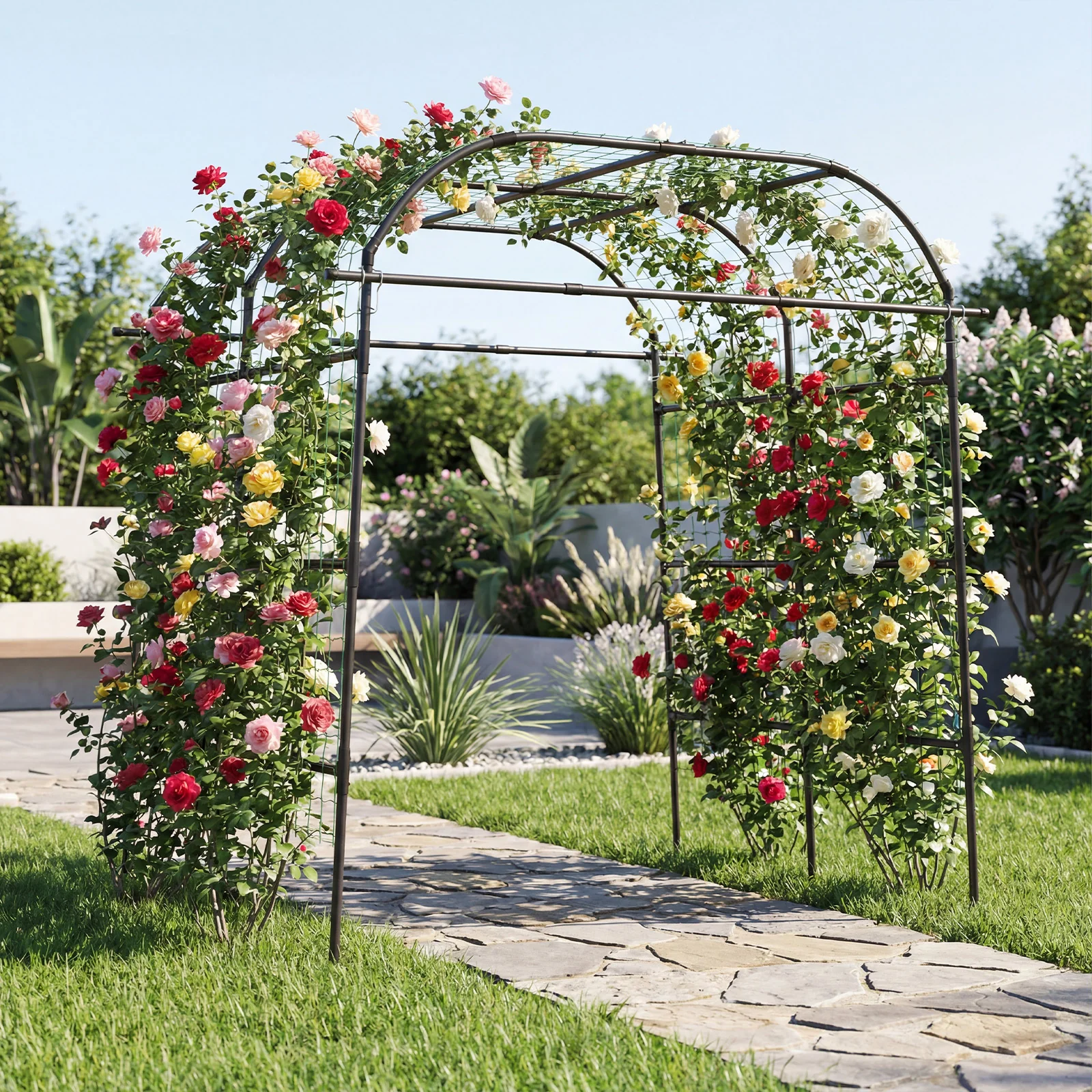 7.5 FT Metal Garden Arch Trellis For Climbing Plants, Black - Image 6
