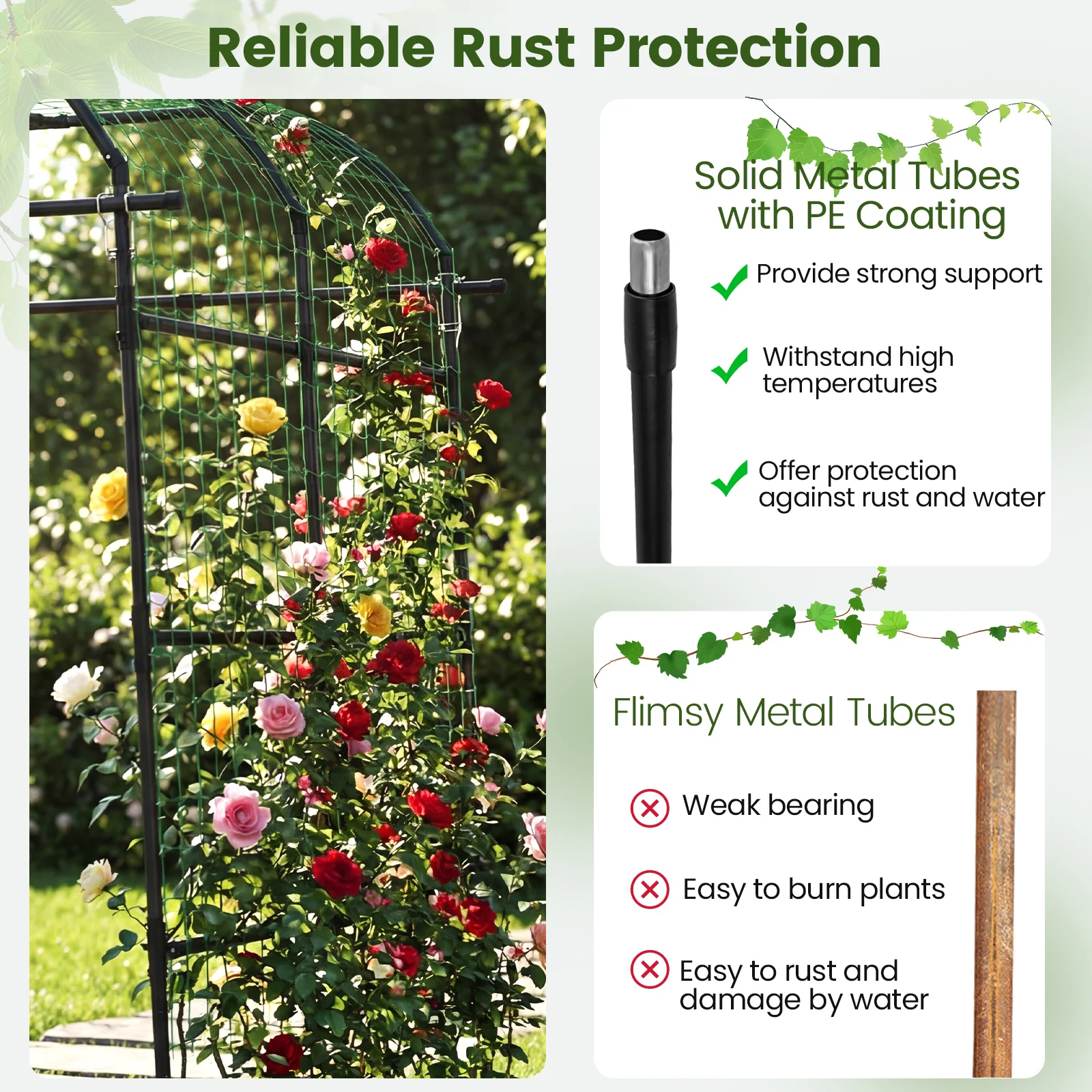7.5 FT Metal Garden Arch Trellis For Climbing Plants, Black - Image 7