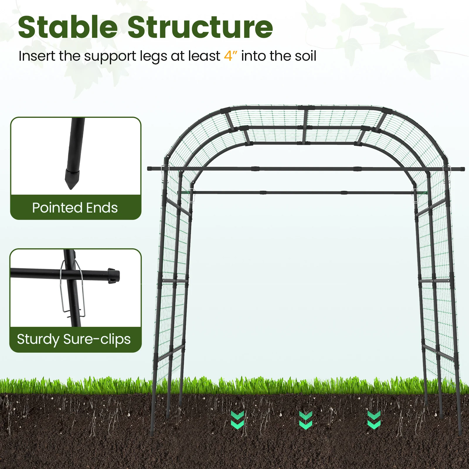 7.5 FT Metal Garden Arch Trellis For Climbing Plants, Black - Image 8