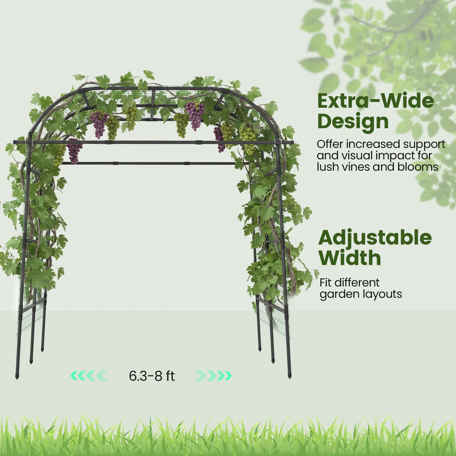 7.5 FT Metal Garden Arch Trellis For Climbing Plants, Black - Image 9
