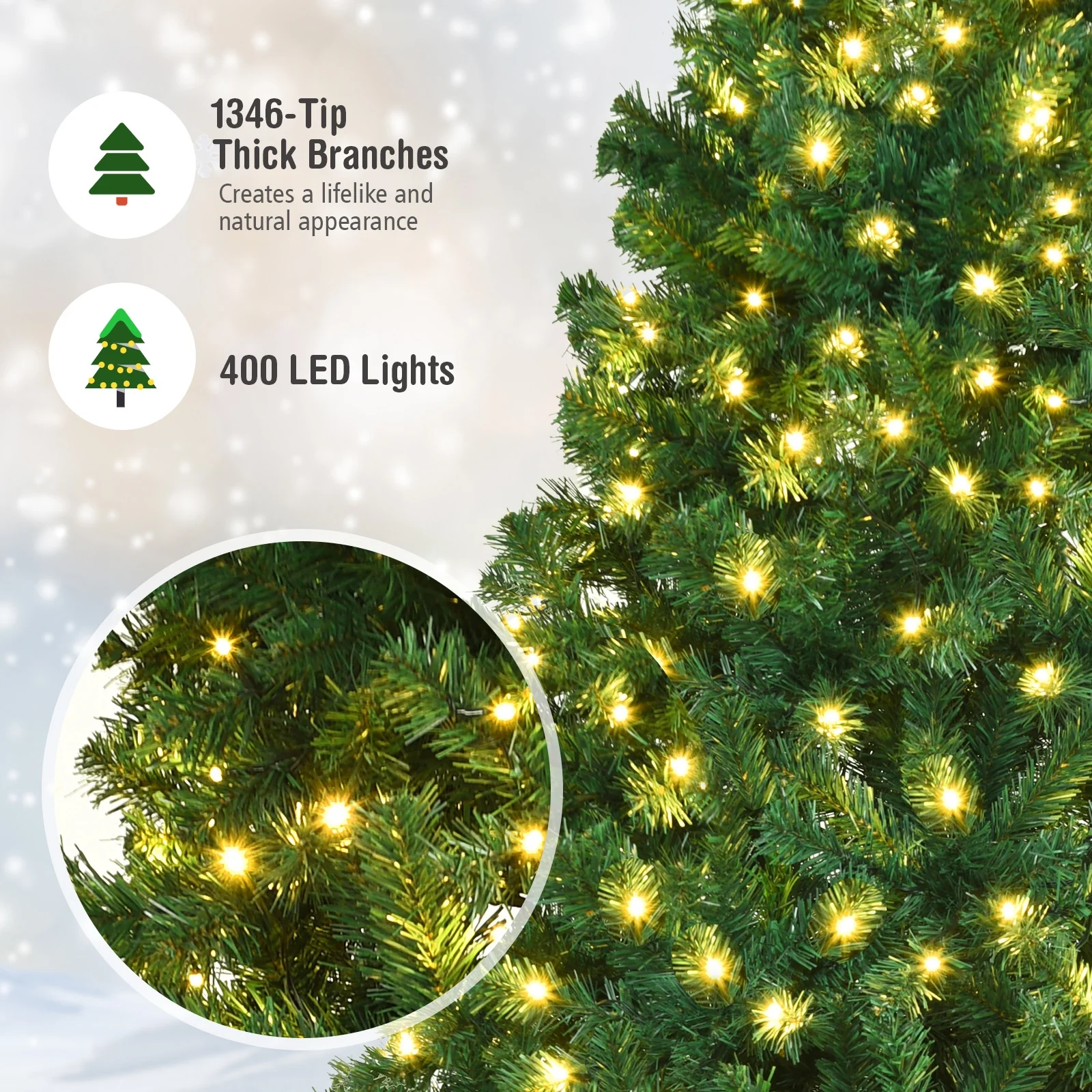 7.5 Ft PVC Artificial Christmas Tree With LED Lights, Green - Image 10