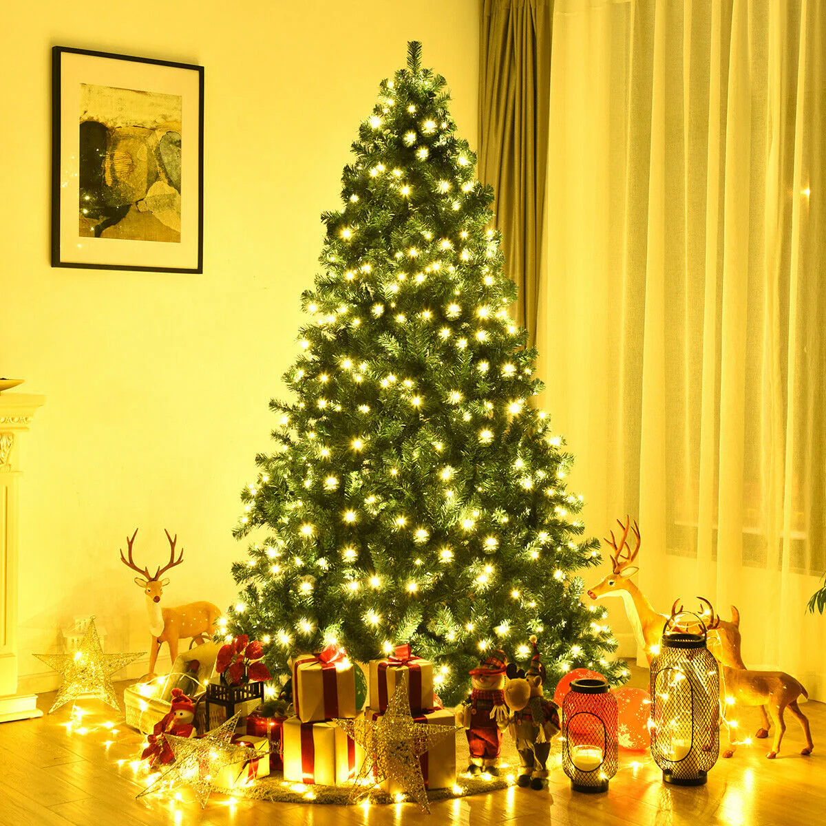 7.5 Ft PVC Artificial Christmas Tree With LED Lights, Green - Image 2
