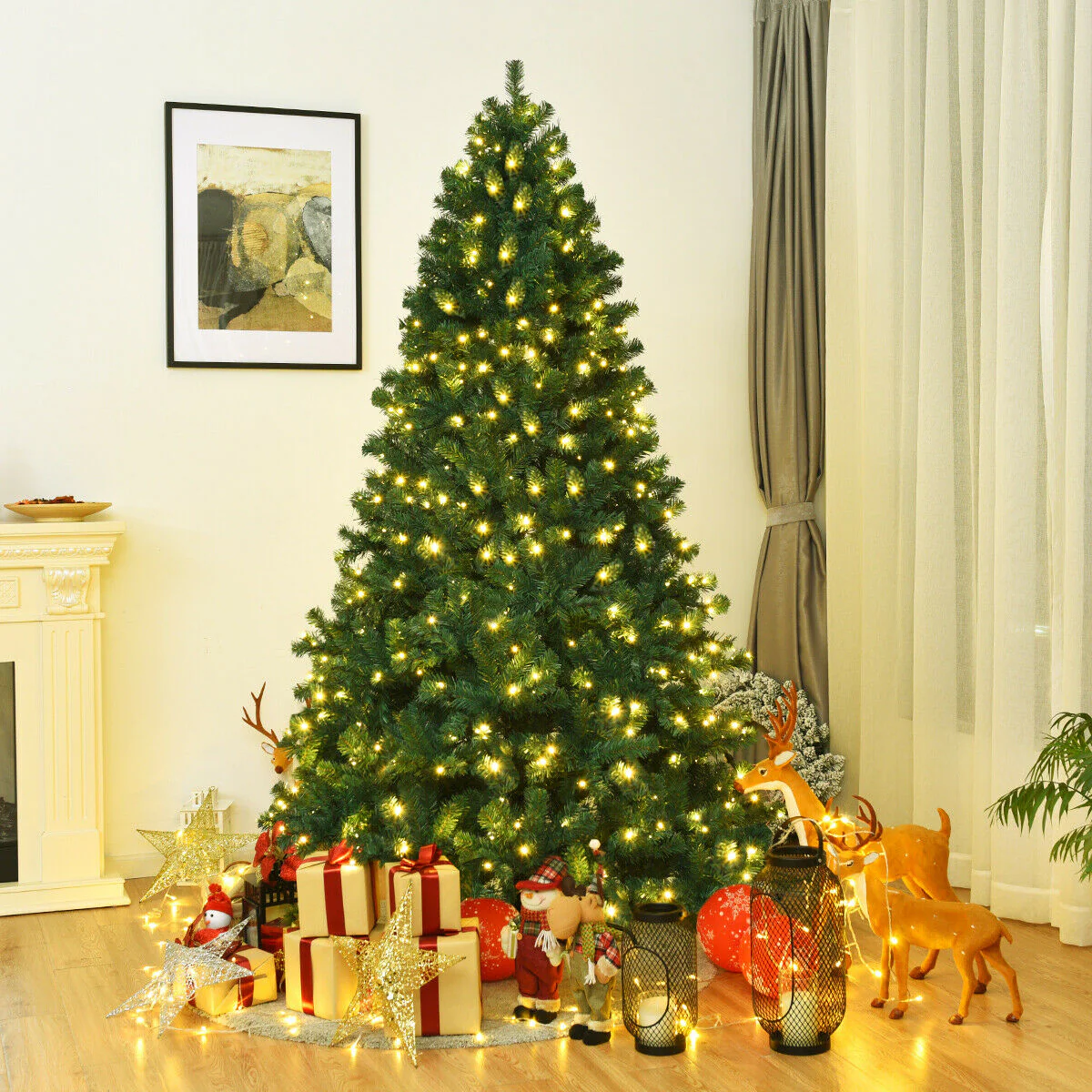 7.5 Ft PVC Artificial Christmas Tree With LED Lights, Green - Image 3
