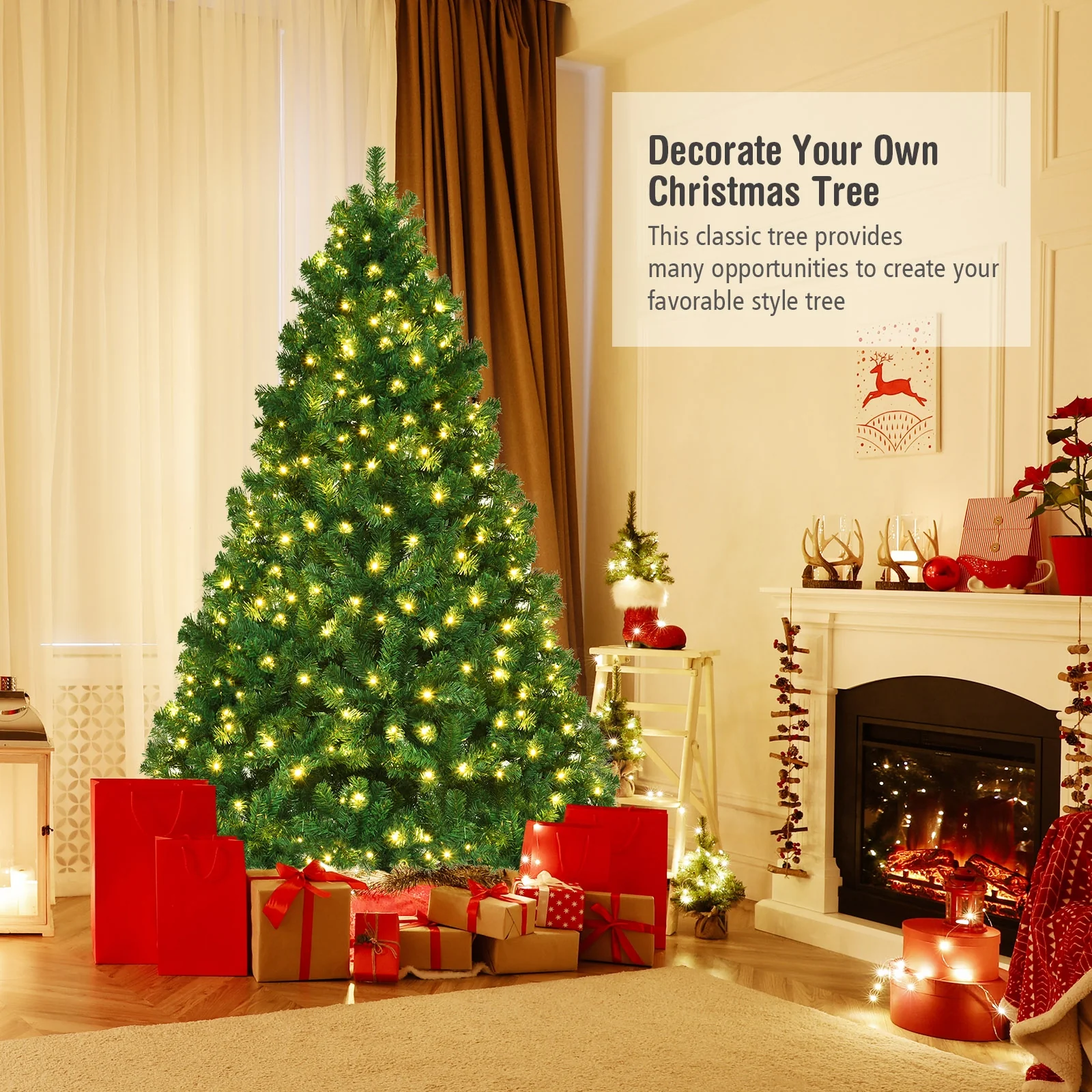 7.5 Ft PVC Artificial Christmas Tree With LED Lights, Green - Image 7